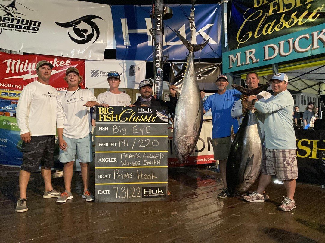 Prime Hook with the new leader in the small boat big fish category with a beauty of a 220 pound bigeye!!