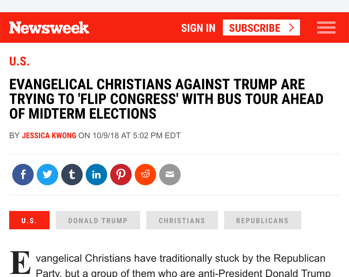 Evangelical Christians Against Trump Are Trying to 'Flip Congress' With Bus Tour Ahead of Midterm Elections