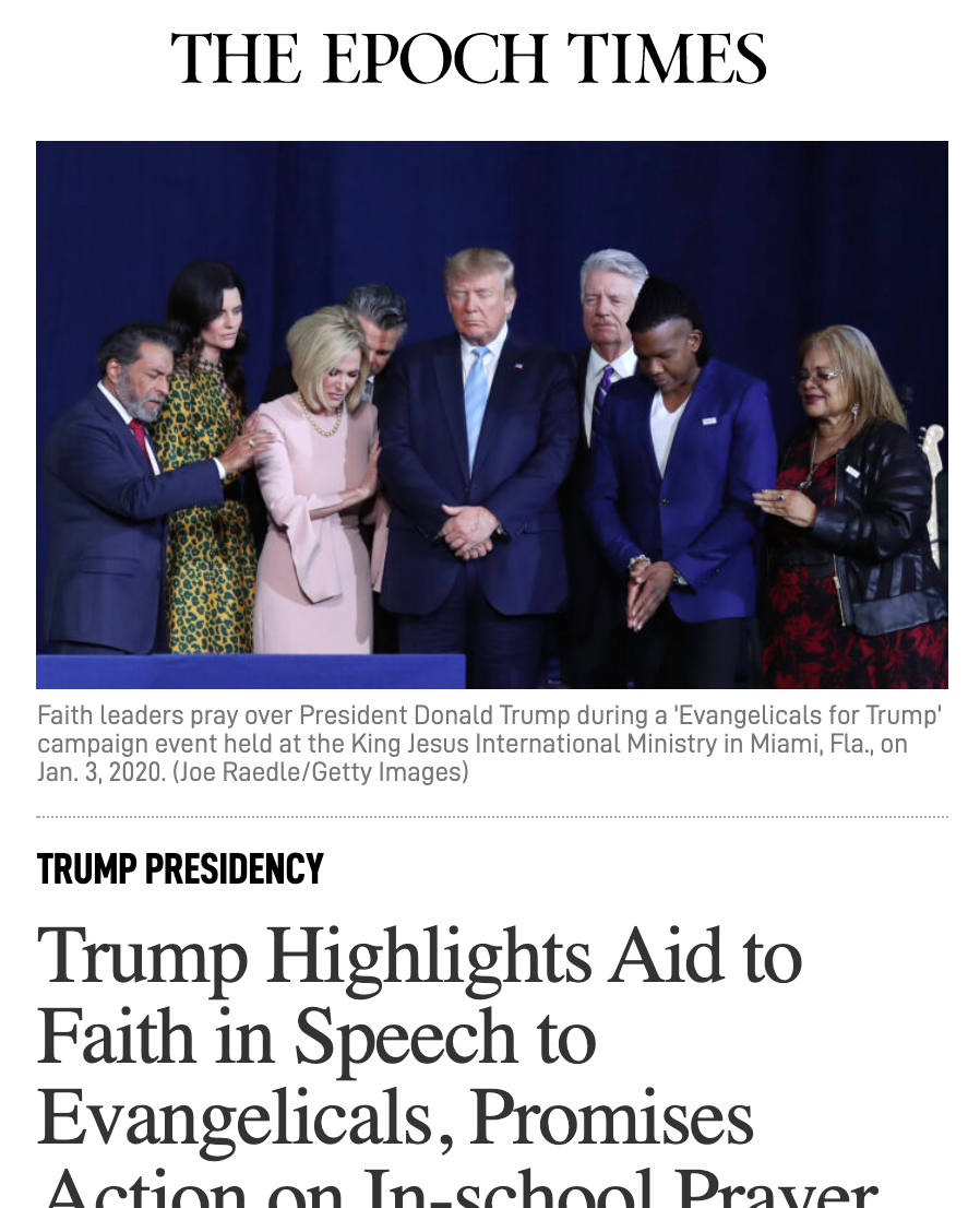 Trump Highlights Aid to Faith in Speech to Evangelicals, Promises Action on In-school Prayer