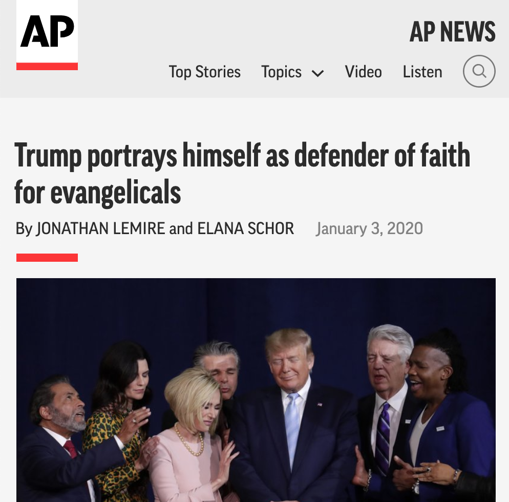 Trump Portrays Himself as Defender of Faith for Evangelicals