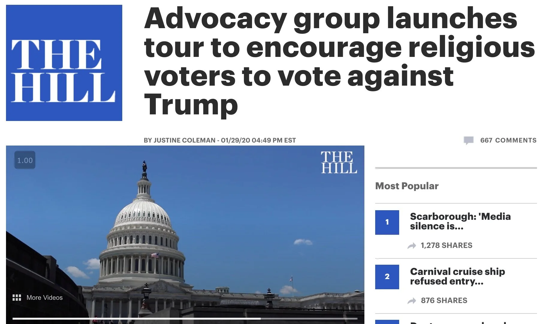 Advocacy Group Launches Tour to Encourage Religious Voters to Vote Against Trump