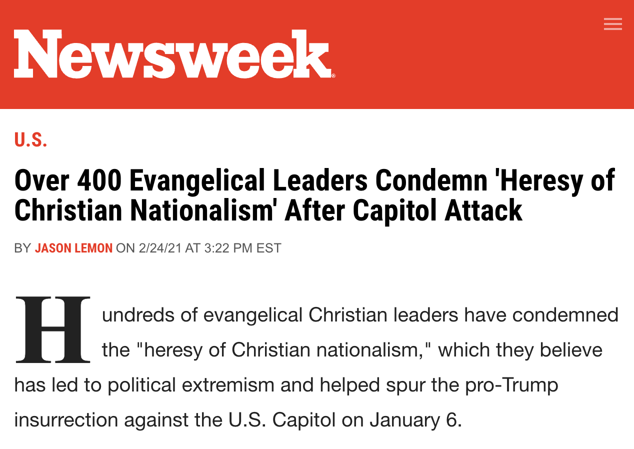 Over 400 Evangelical Leaders Condemn 'Heresy of Christian Nationalism' After Capitol Attack