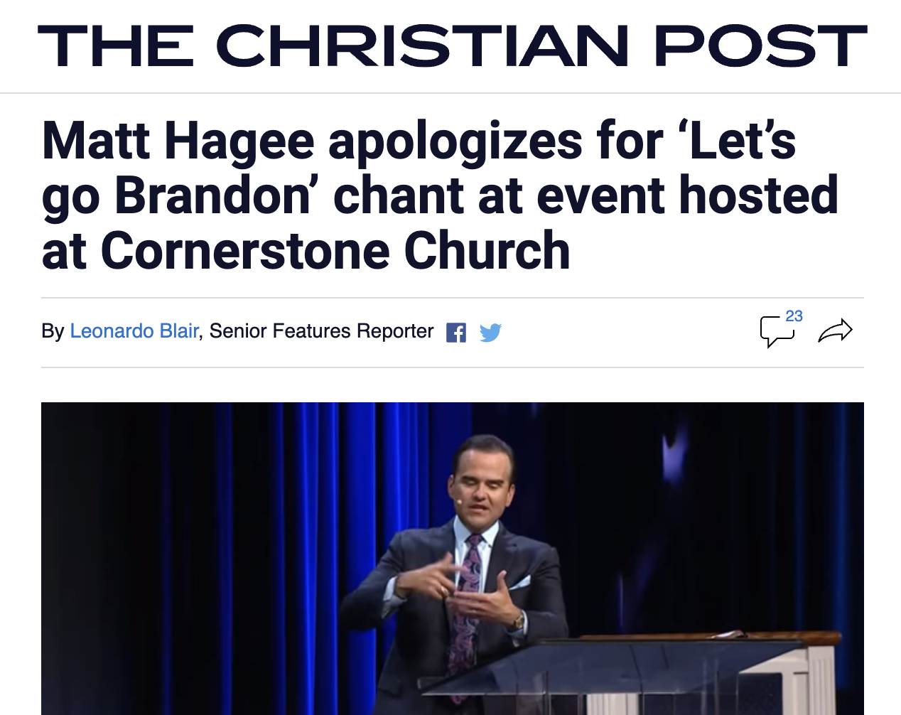 Matt Hagee apologizes for ‘Let’s go Brandon’ chant at event hosted at Cornerstone Church