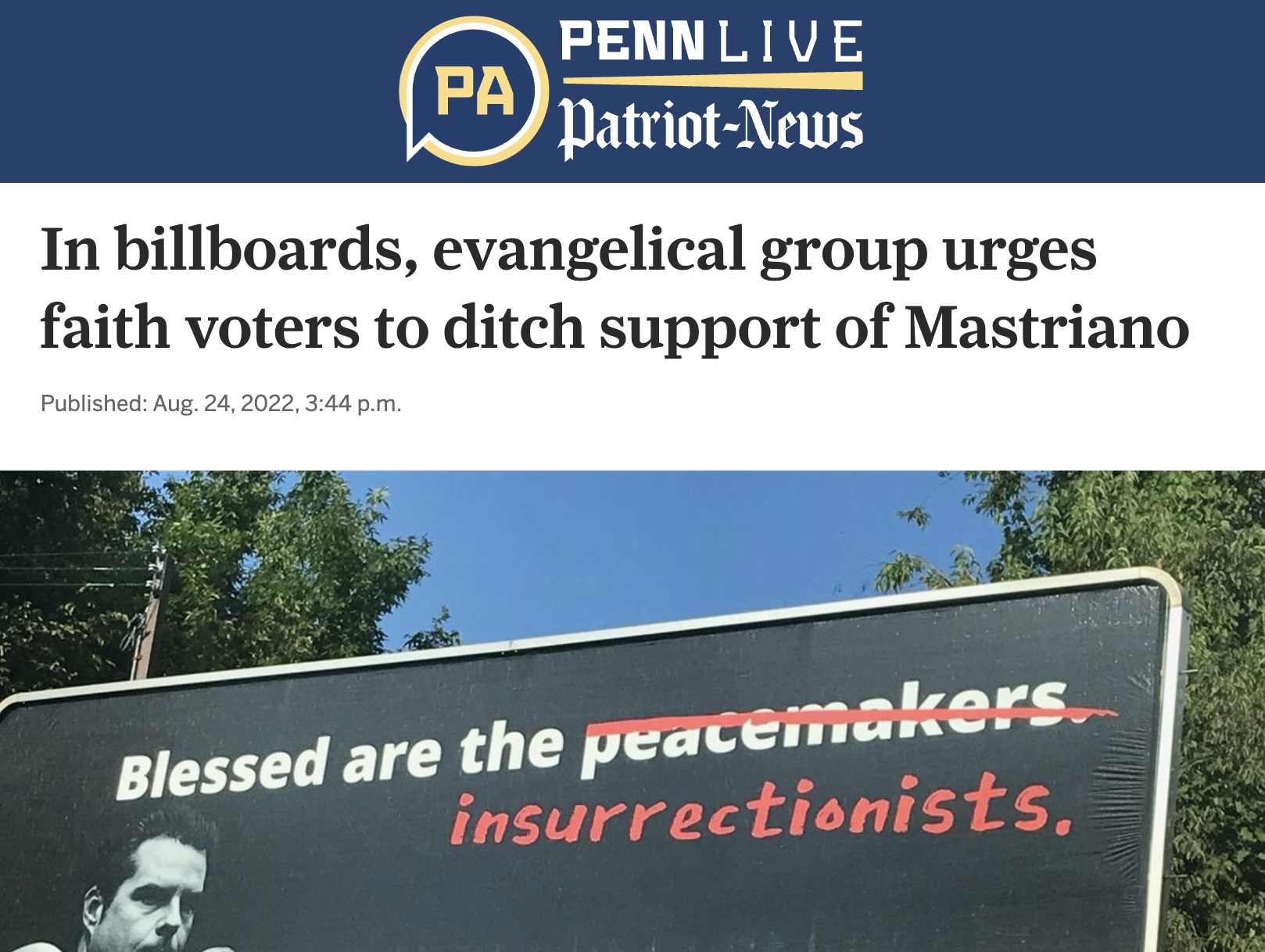 In billboards, evangelical group urges faith voters to ditch support of Mastriano