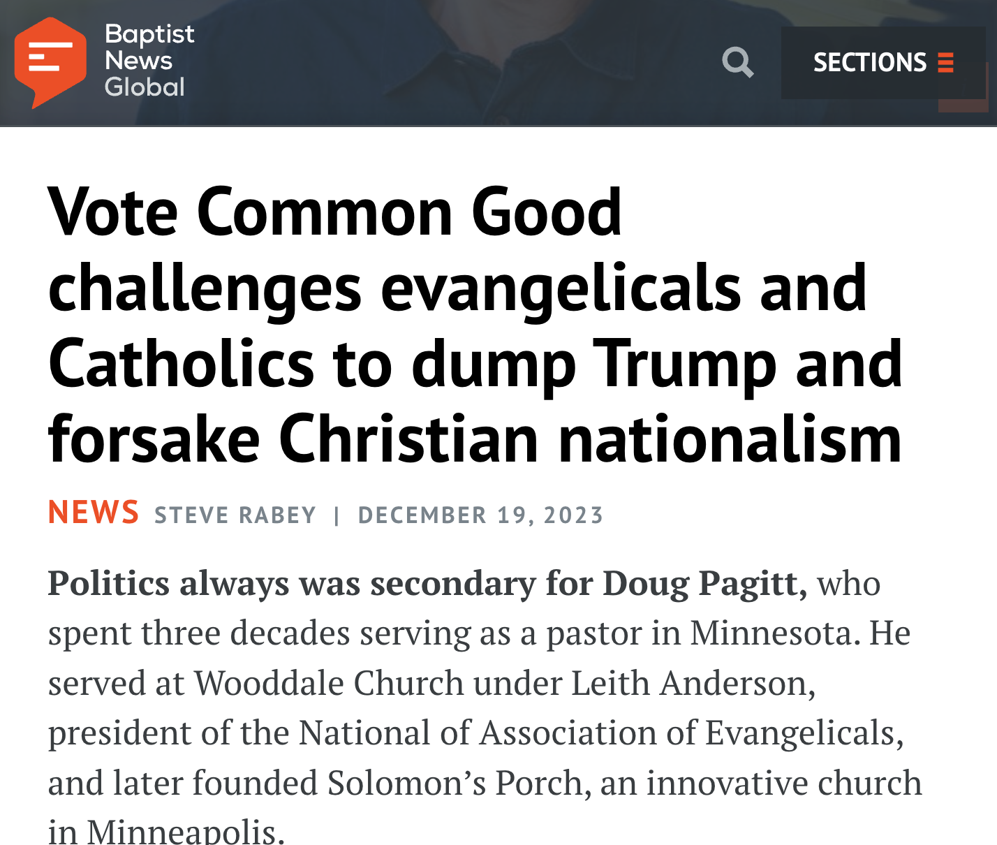 Vote Common Good challenges evangelicals and Catholics to dump Trump and forsake Christian nationalism