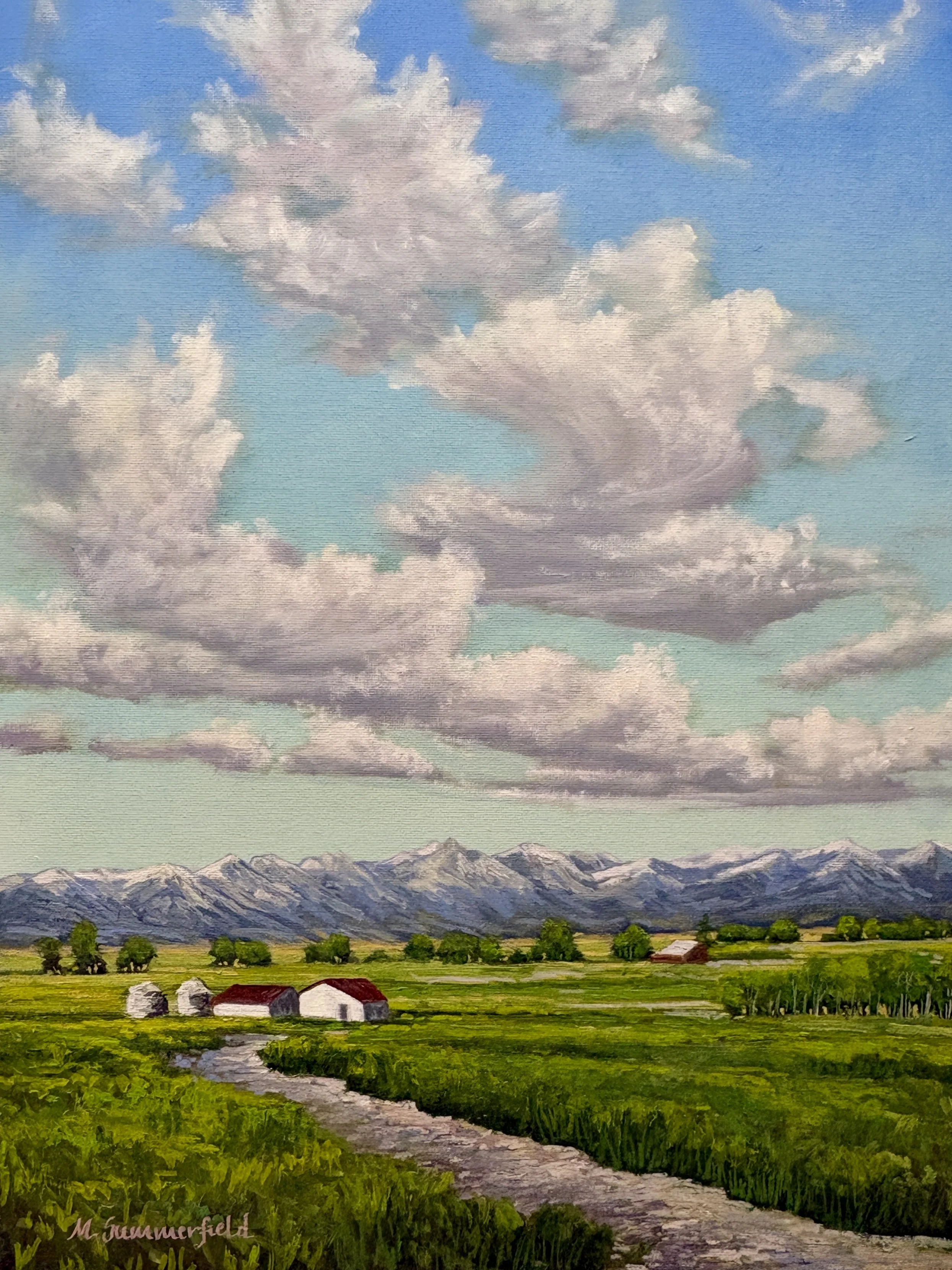 The Sky Opens, the Land Answers Farm Fields off of Harper Puckett Bozeman 14x18 $800 oil