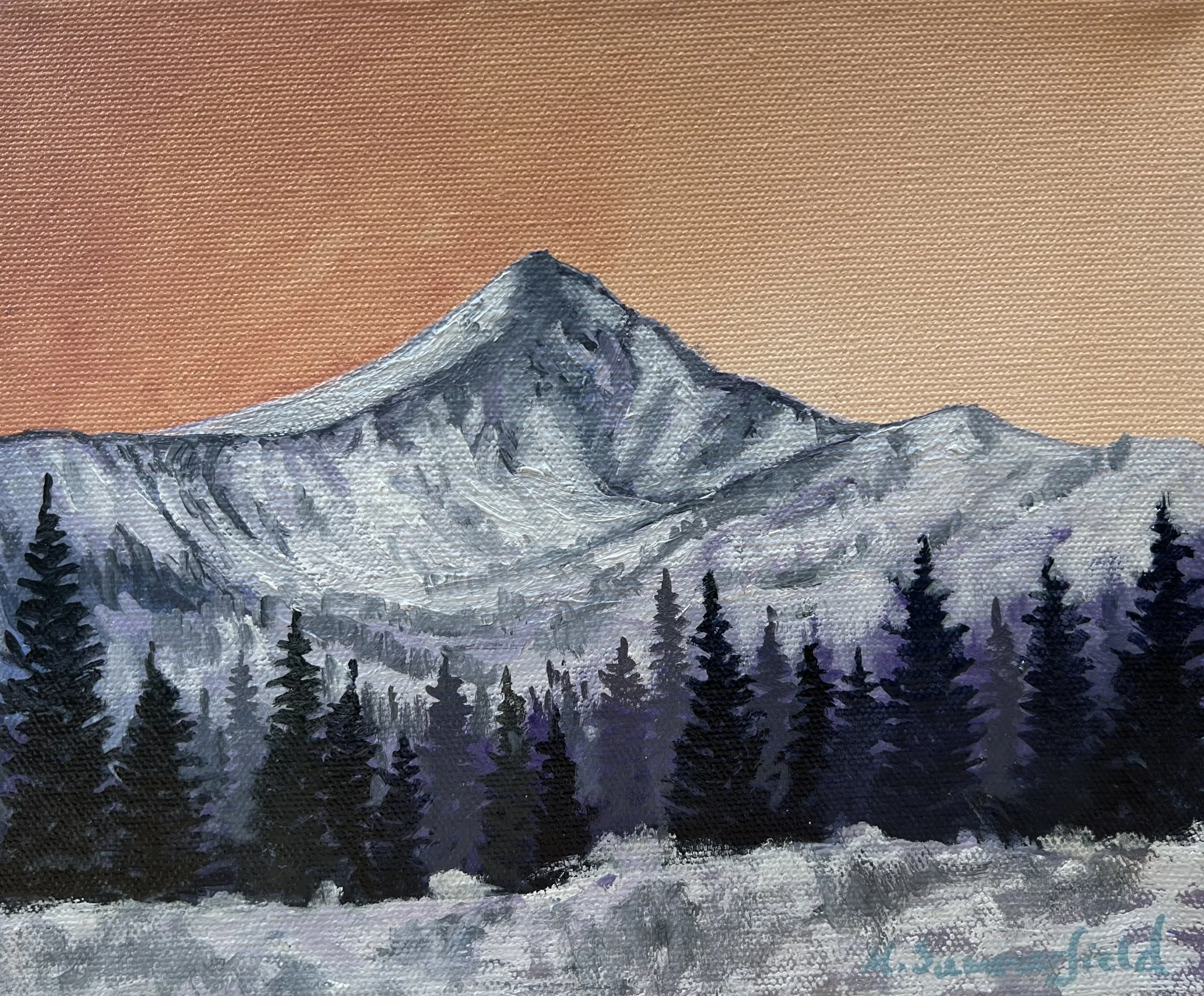 LOOKS LONELY ON LONE PEAK, BIG SKY MT 8X10 $350 OIL