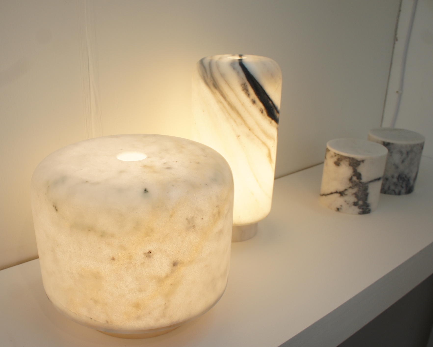 Raw marble is carved super thin for a soft glowing lamp. Foxfire by Raw Material