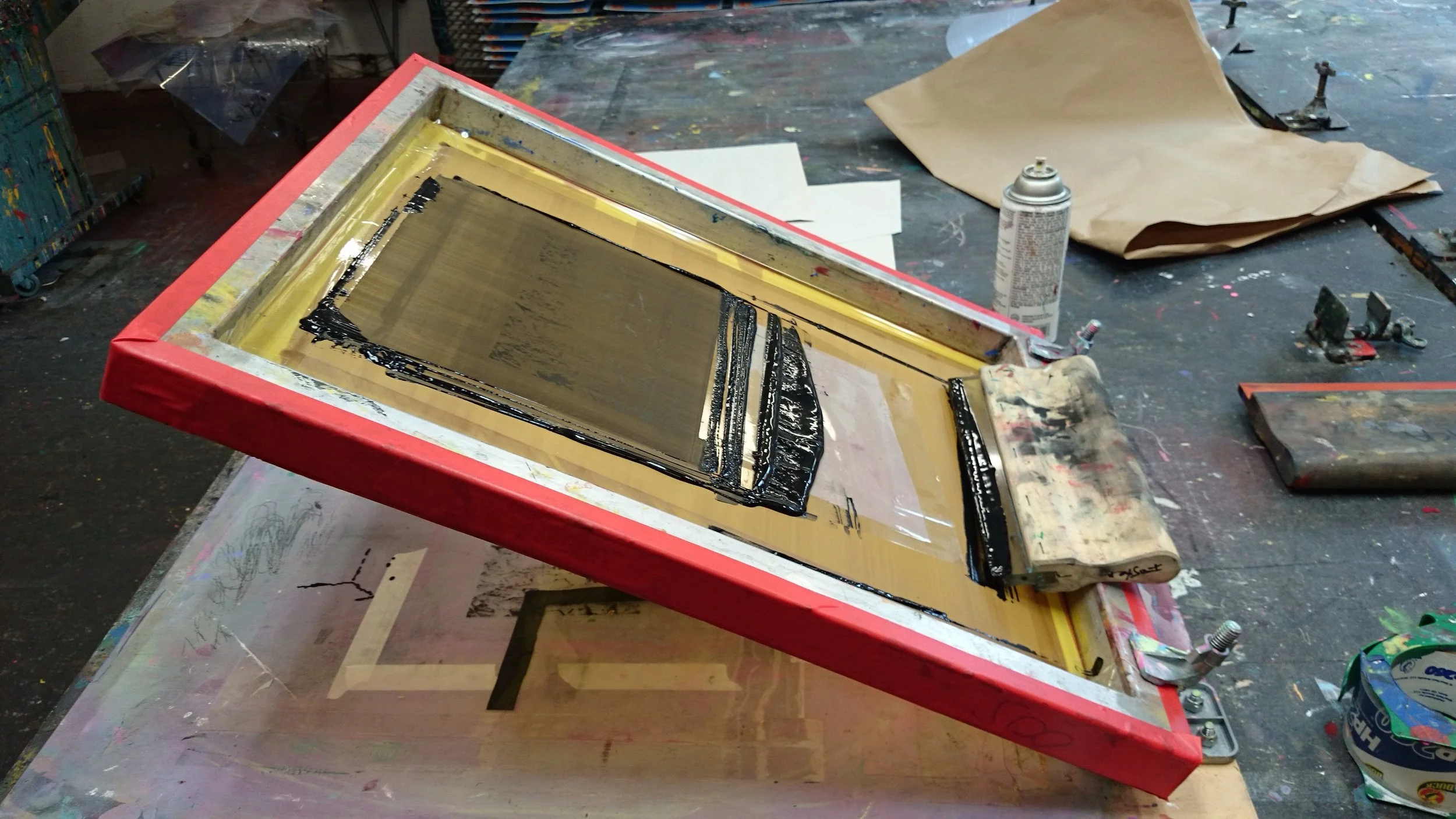 Set up of 1st layer of art using black ink. 