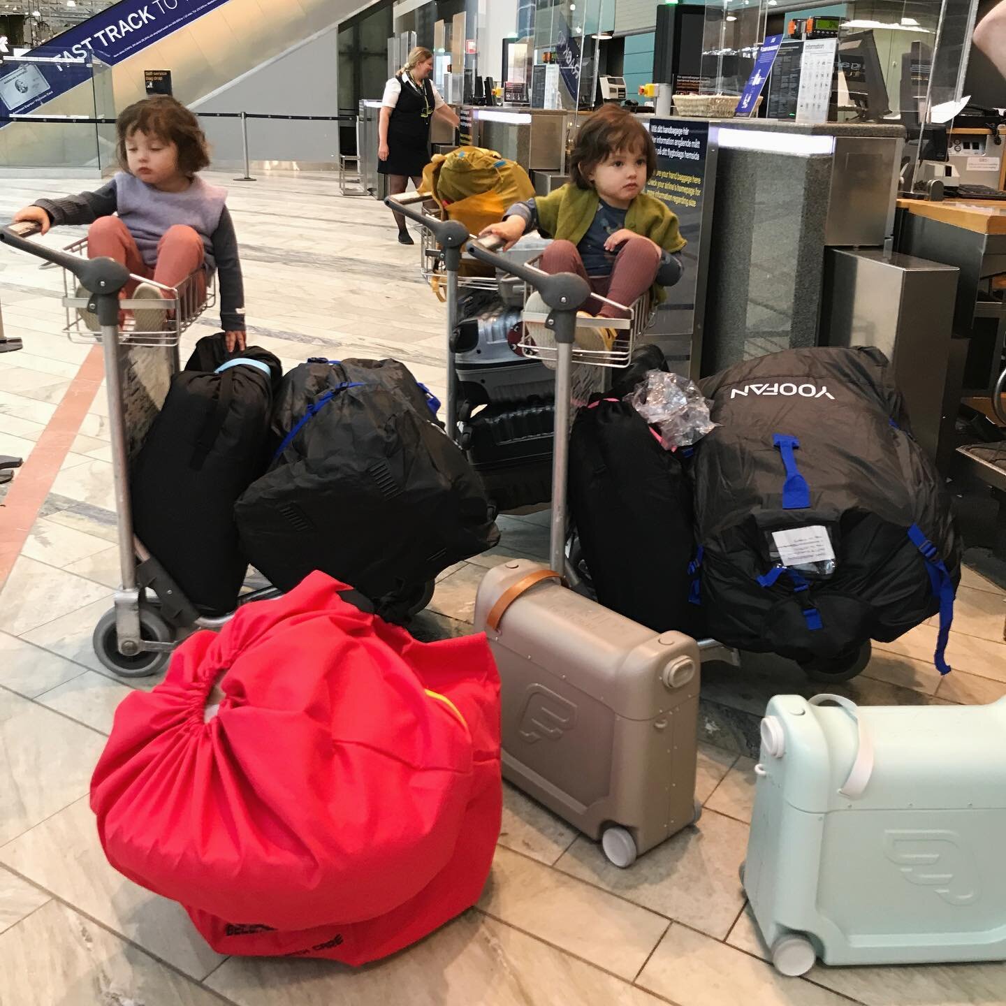 Traveling light is no longer possible. Flying to Shanghai with 3 car seats, 2 strollers, 3 check in luggages, 4 carry ons 😂  I can fit my own stuff in a carry on, but most of the rest is for the kids. #twinlife
