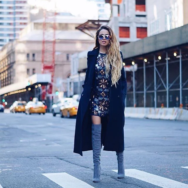 The lovely Amra Beganovich @clubfashionista wearing our Grey Over the Knee Boots! 