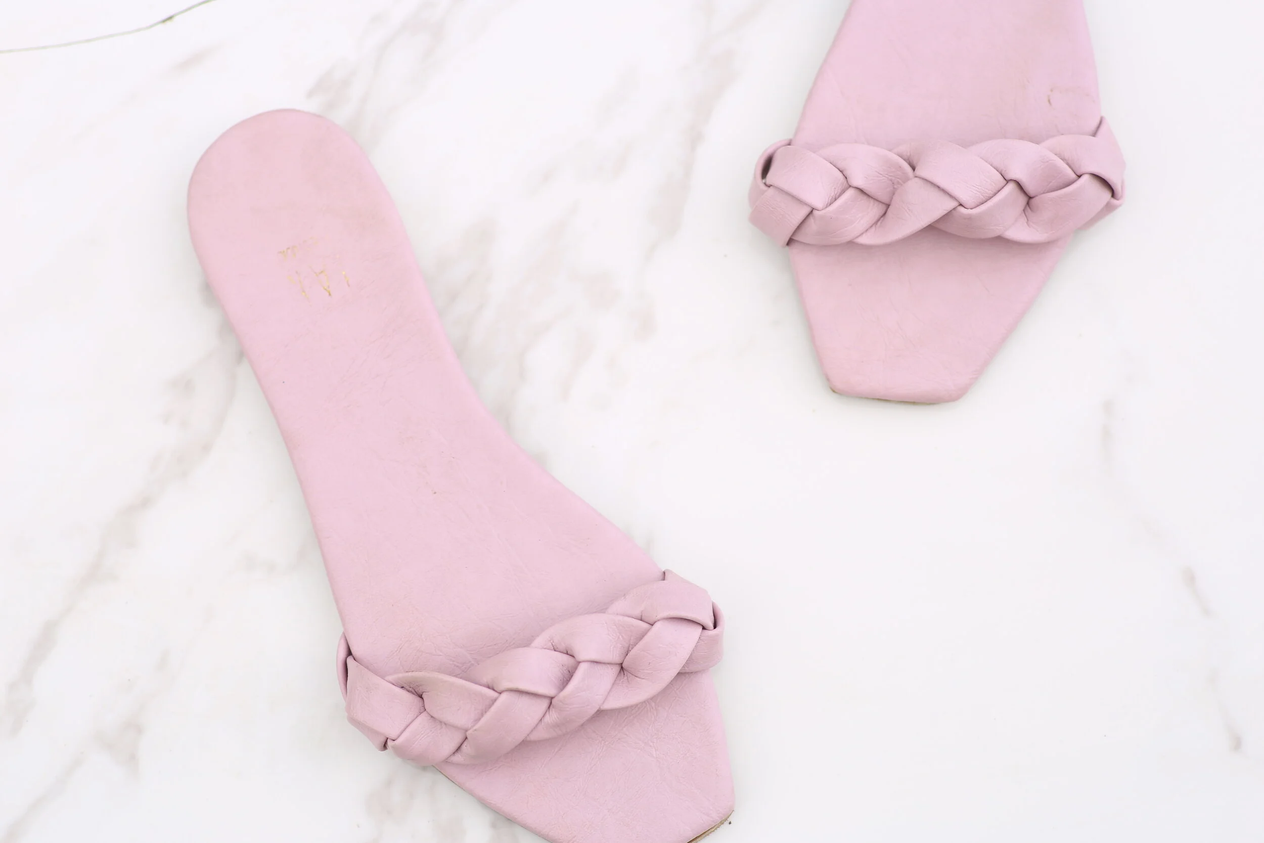 Pastal pink plaited slider sandal