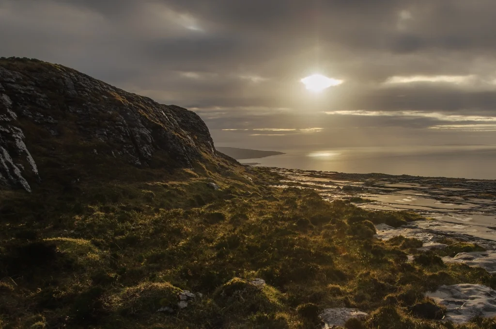 Late afternoon sun over Galway bay, as seen from Caherdoonish.