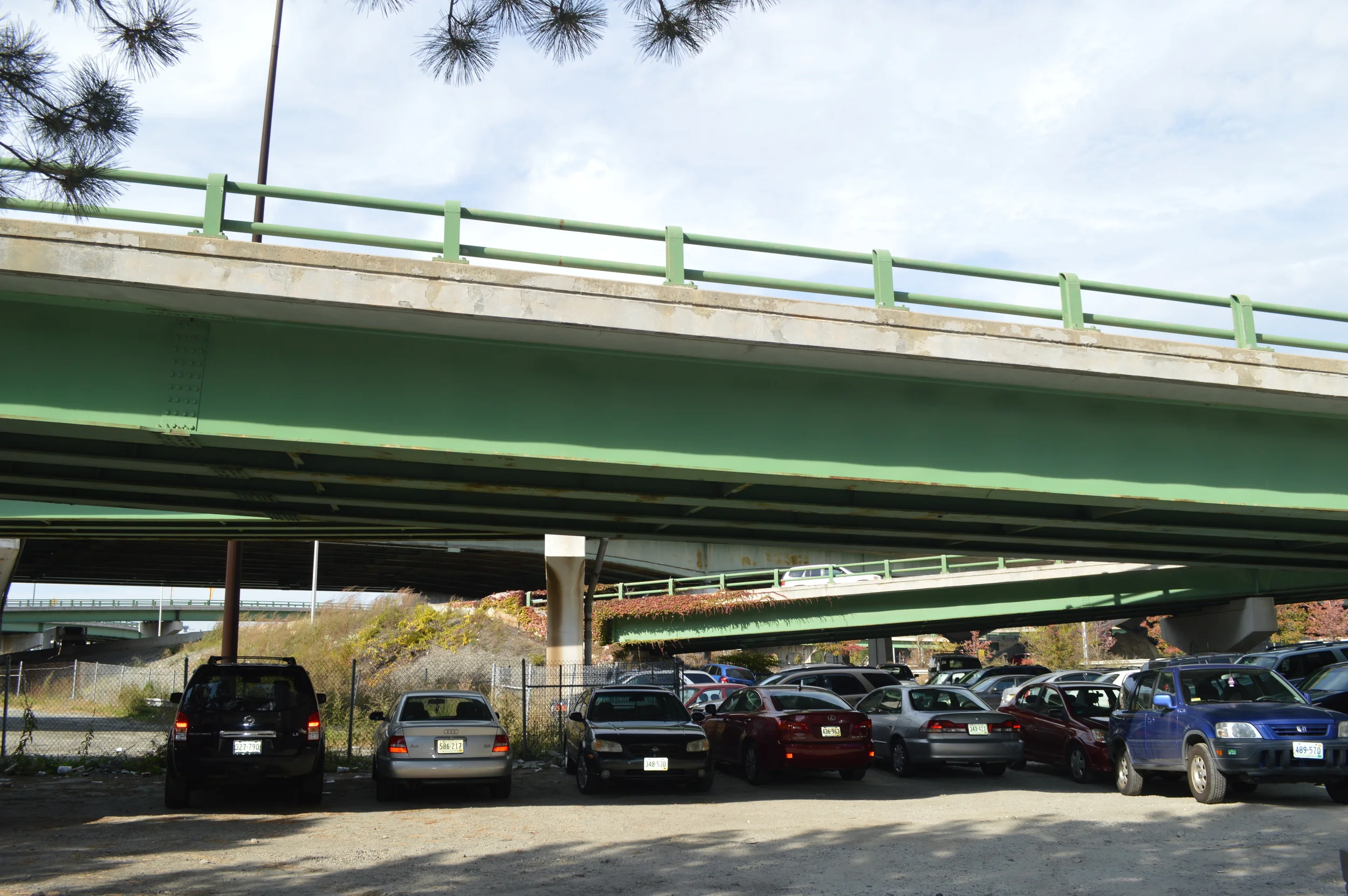 Surface Parking under the overpasses behind the convention center