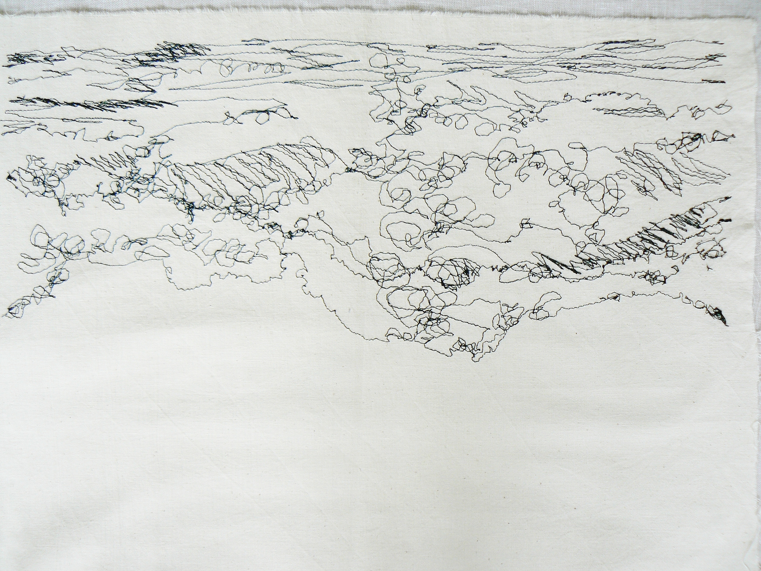 Machine-stitched drawing of waves.