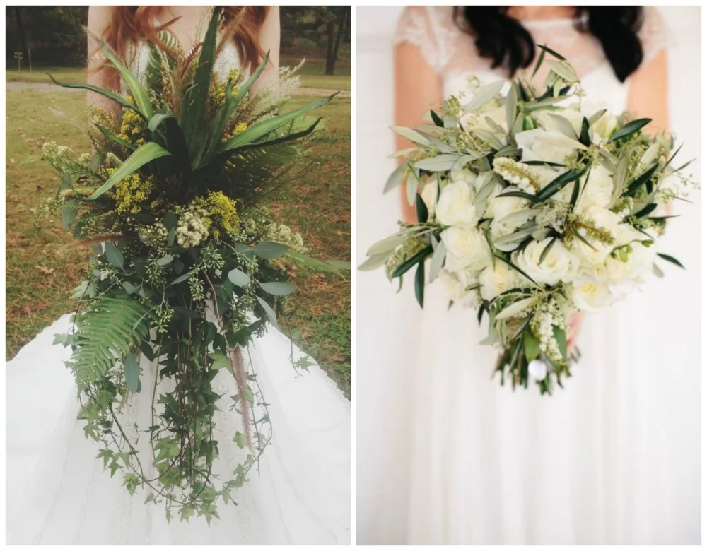 The bouquet from our Native American Heritage Styled Shoot was ridiculously awesome... and it weighed like 15 pounds. This white and green bouquet from Style Me Pretty is perfect for a winter wedding!