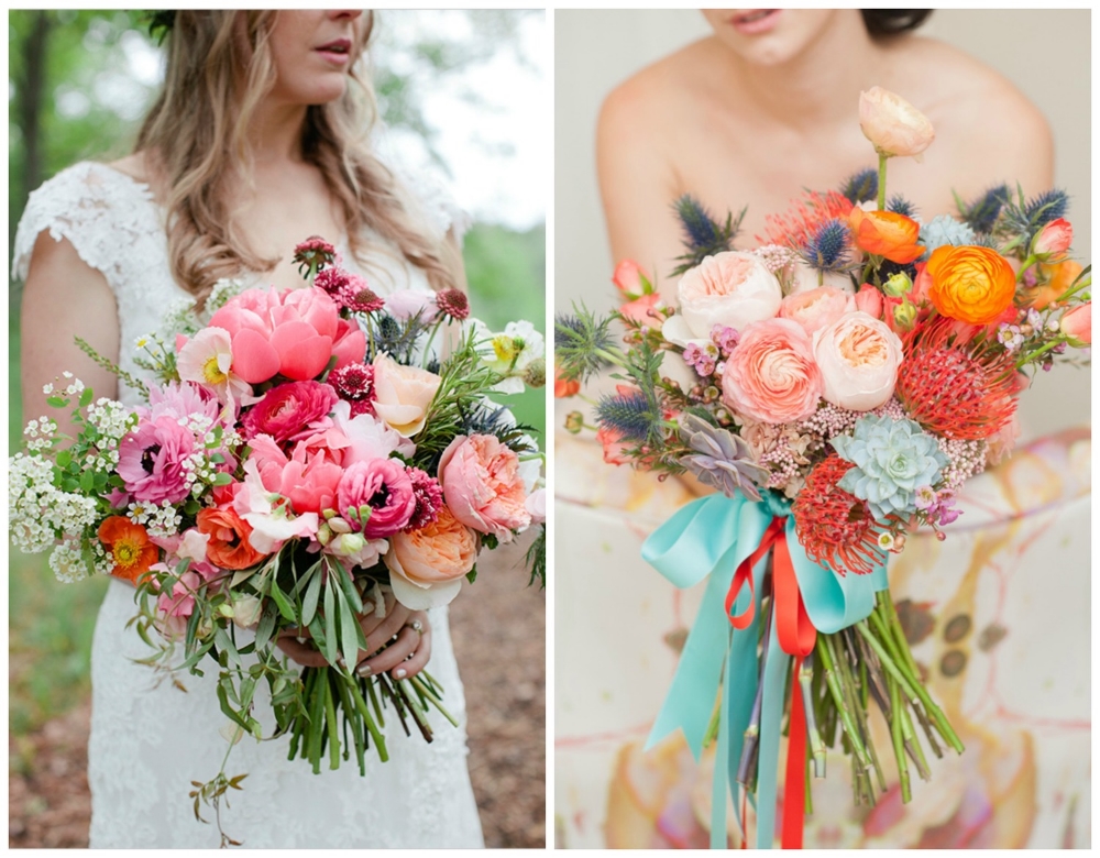 Wedding Chicks ; Ruffled . Once again, these are full of gorgeous colors and so much texture. I love a bouquet that's tied with long ribbons!