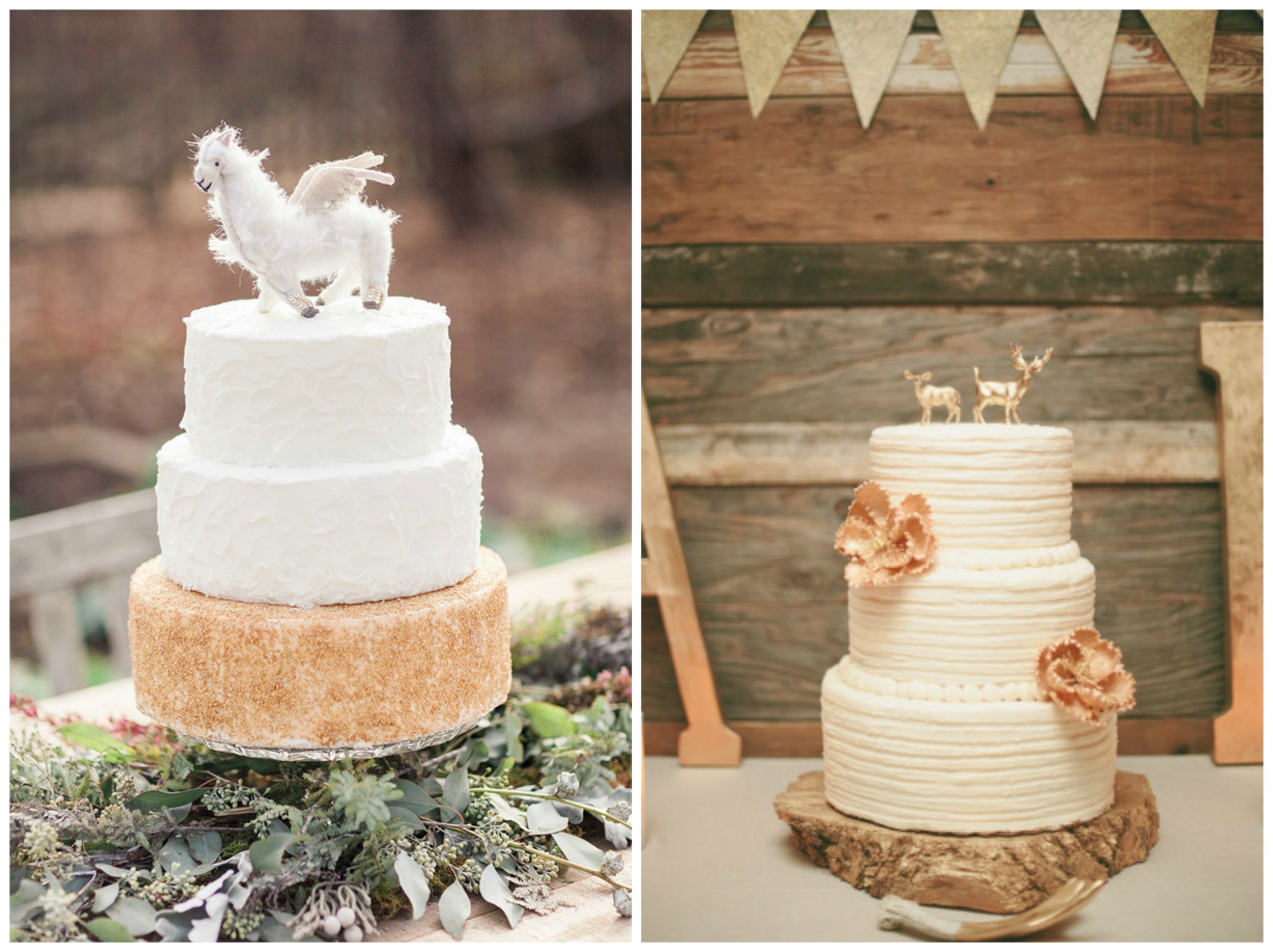 Ruffled ; Style Me Pretty . I'm not even going to pretend like I know what that flying llama thing is. But it sure made me laugh! It's cute AND hilarious. Perfect for a couple who doesn't take themselves too seriously. ;) The gold deer toppers are adorable. They're some of my favorites!