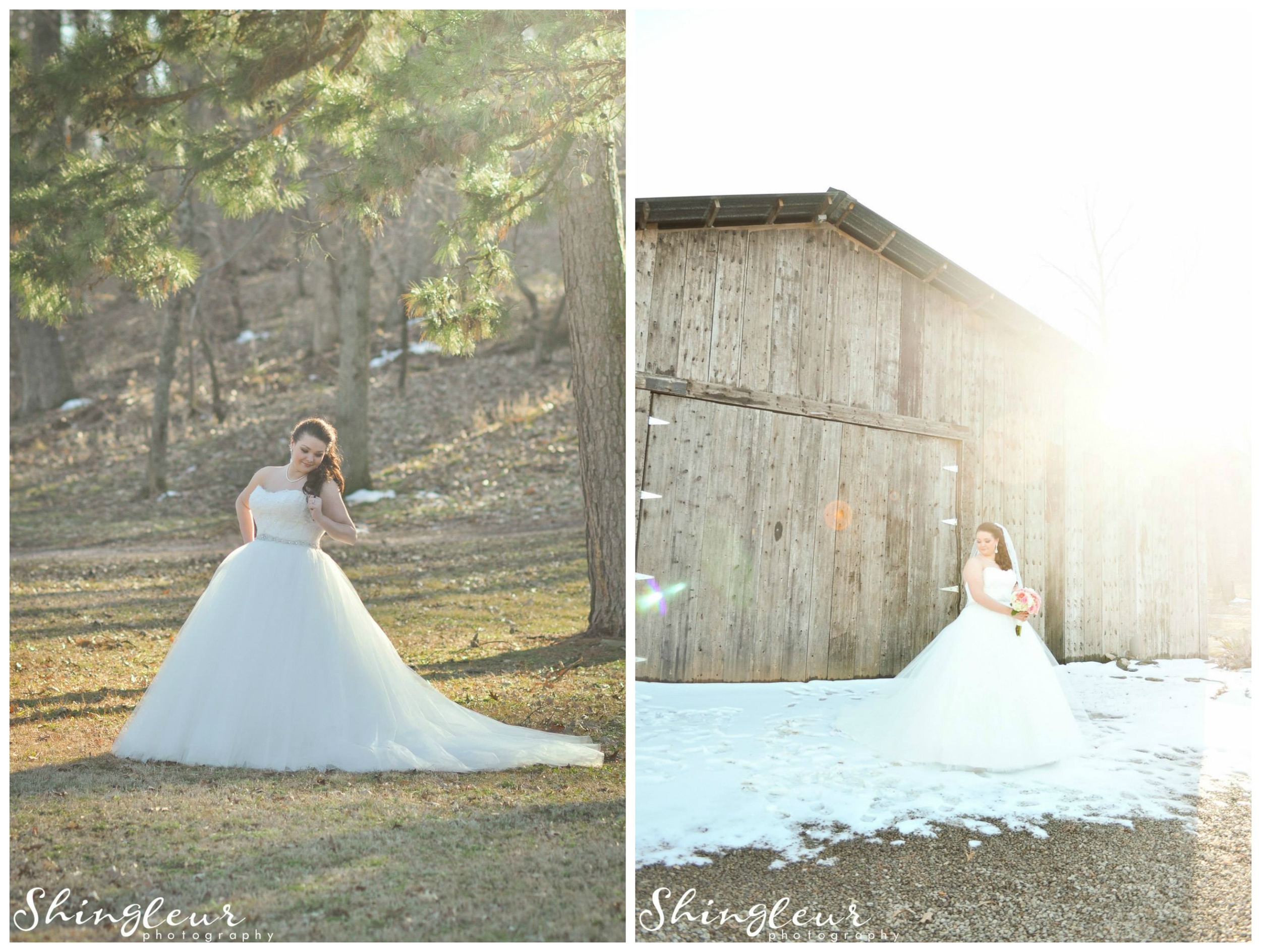 Shingleur Photography . Brittany + Tyler were married at The Barn just last week! Brittany's bridals were taken just after a snow day, and how magical are they?! I'm in love. You can see more of these here . 