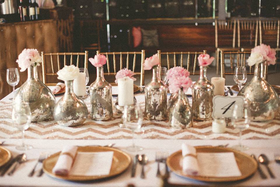 Salt & Sky Studios , from Nikki + Scott 's wedding at The Barn. This sparkly table runner is probably the only piece of chevron on the planet that I'm not completely sick of. It's elegant and whimsical and gorgeous! 