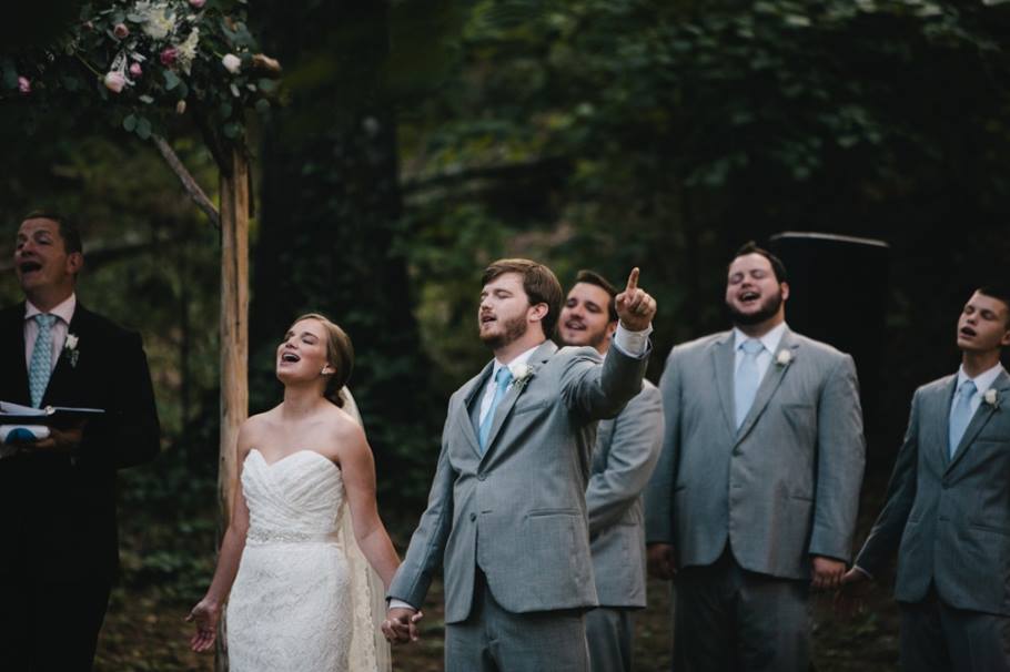 Cottonwood Studios Worldwide , from Ally + Tyler 's wedding. This couple had their church's band come out to The Barn for a praise and worship session during their ceremony. A detail like this tells so much about a couple and where their hearts are! 