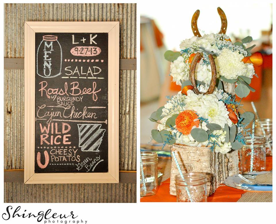 Shingleur Photography , from Lindsy + Keith 's wedding. Lindsy is into barrel racing, and she used horseshoes from her barrel racing horse in her reception decor! 