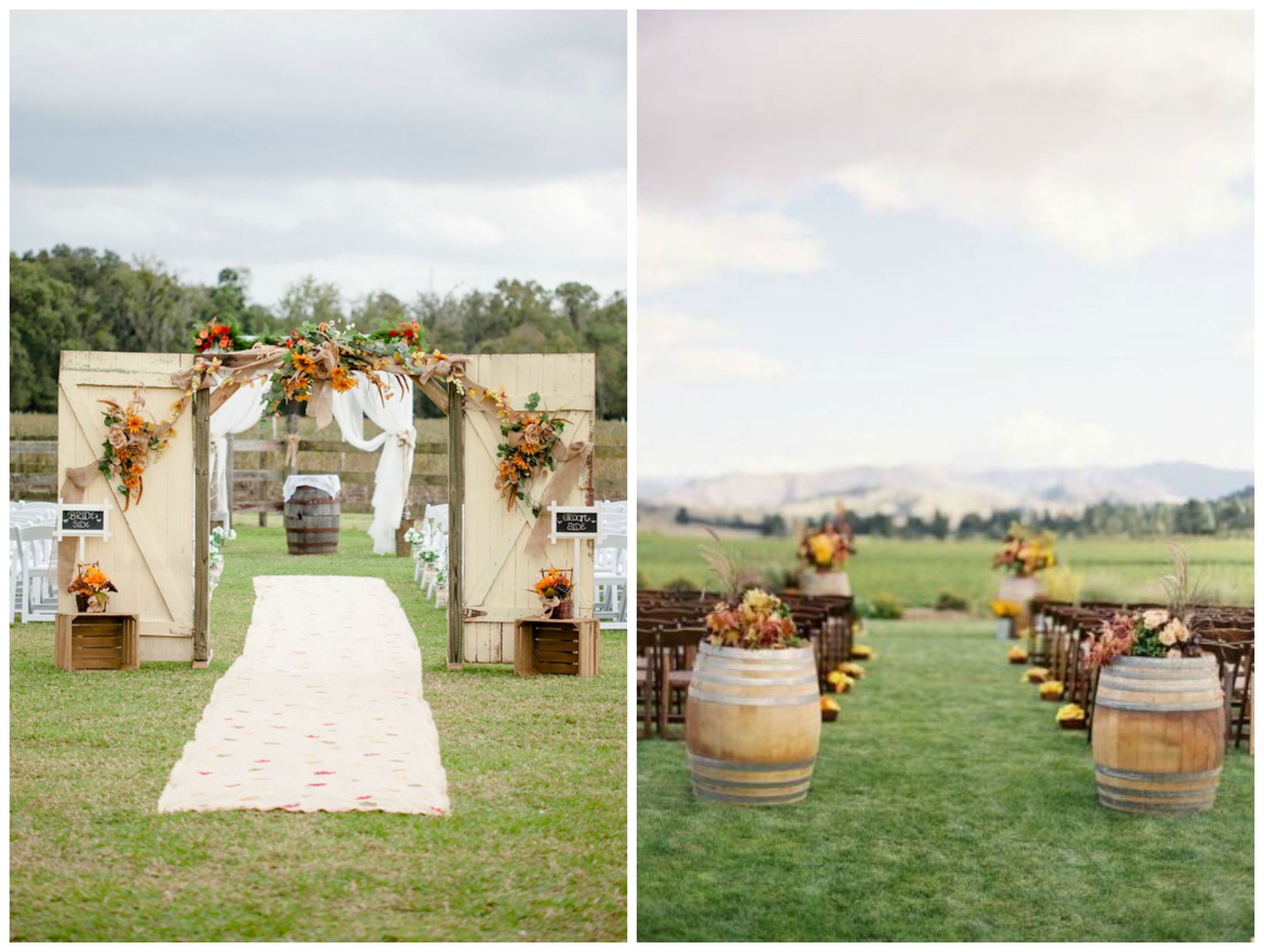 Brit + Co. ; WeddingMix . Barrels are the perfect decor for rustic-chic fall weddings!