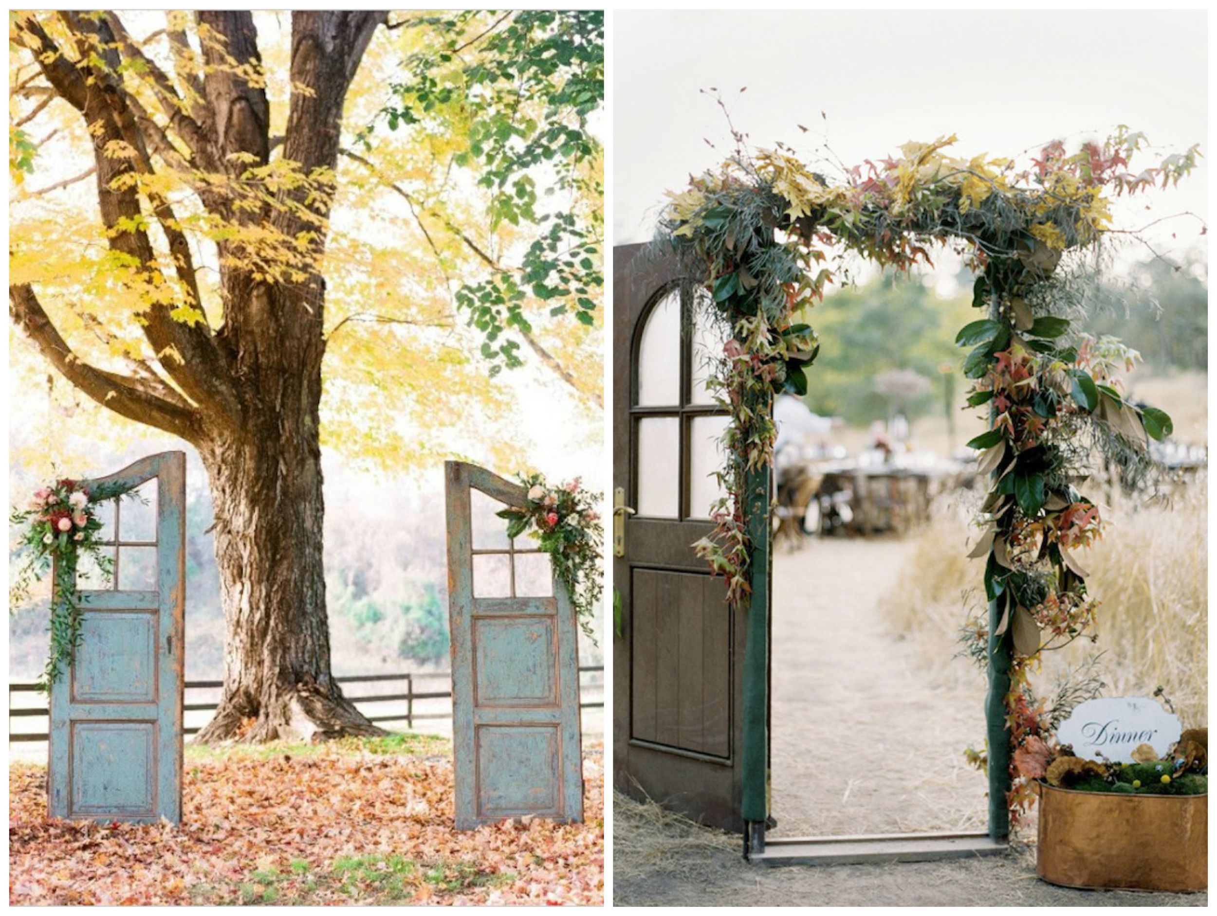 Brit + Co. Rustic, vintage doors as ceremony altars are just too pretty. 