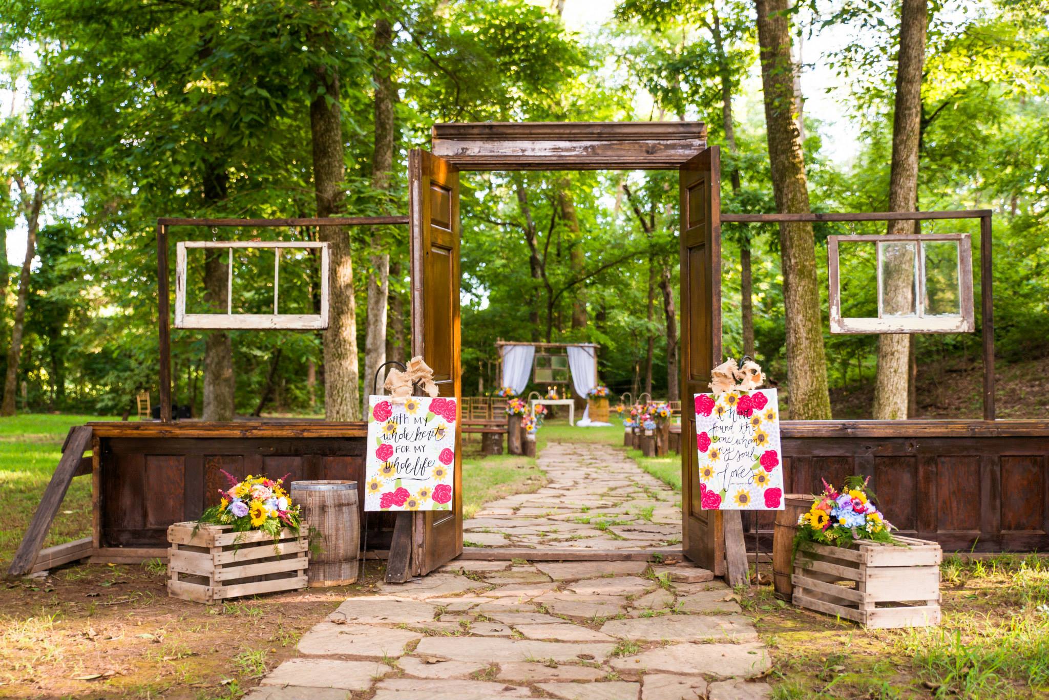 Tryston Hines Photography , from Lindsey + Matt 's wedding. This wedding actually took place over the summer, but their ceremony entrance would be beautiful for a fall wedding, too! I can't wait to see this vintage doors + windows against a colorful, fall backdrop. :)