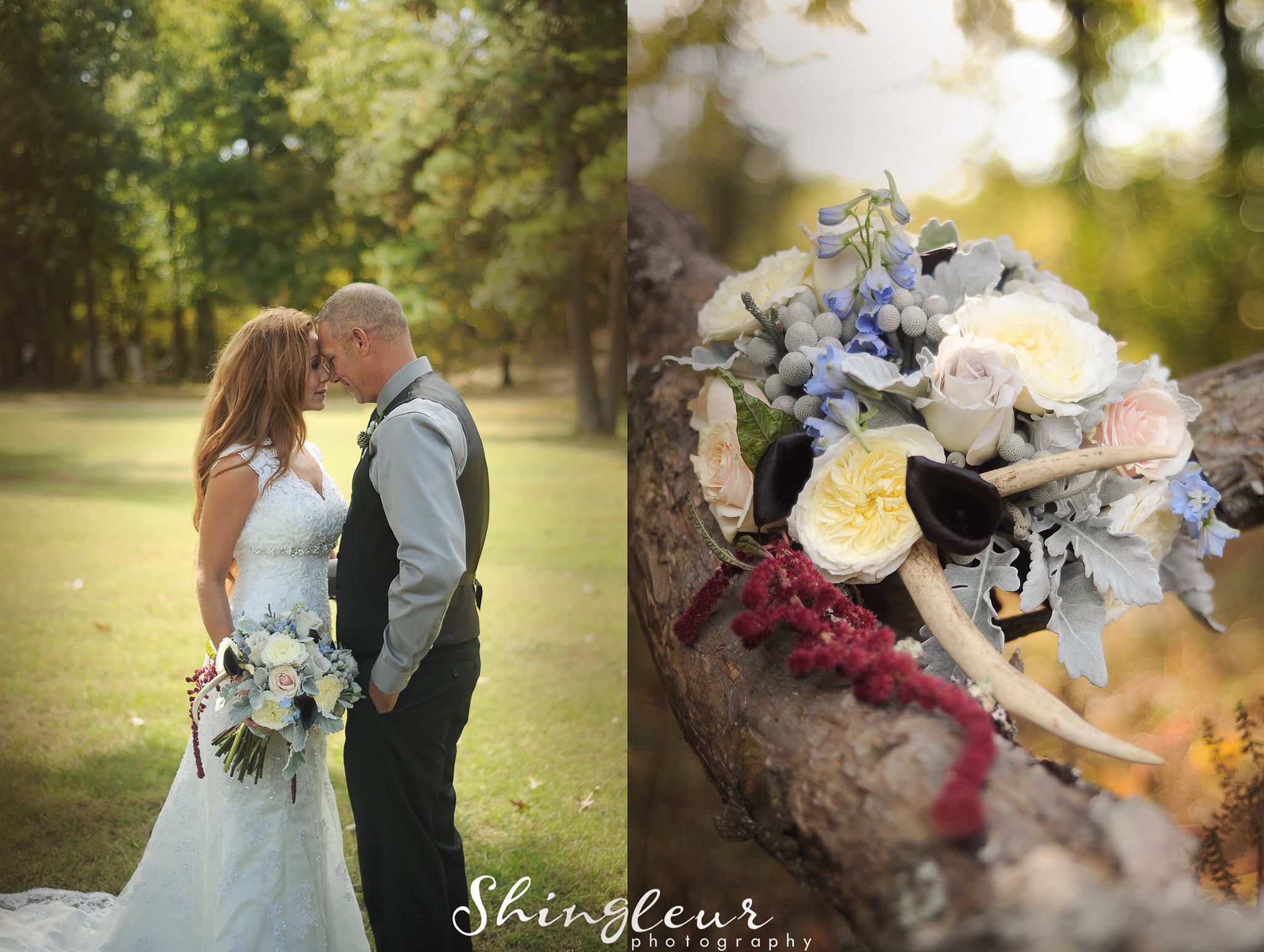 Shingleur Photography , from Marisa + Pete's wedding at The Barn this past weekend. (See a few sneak peeks on our Facebook page !) Deer antlers + stunning flowers = major heart eyes!!!