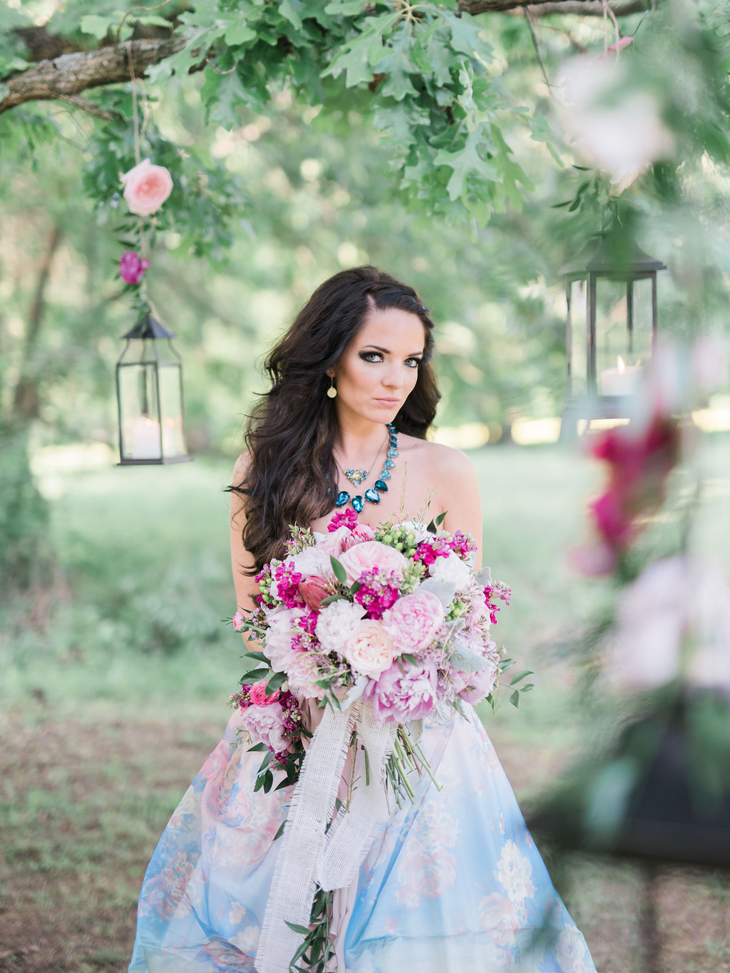 Stephanie Dawn Photography , from our Magical Meadow Styled Shoot . A printed bridal gown? Yes, please!