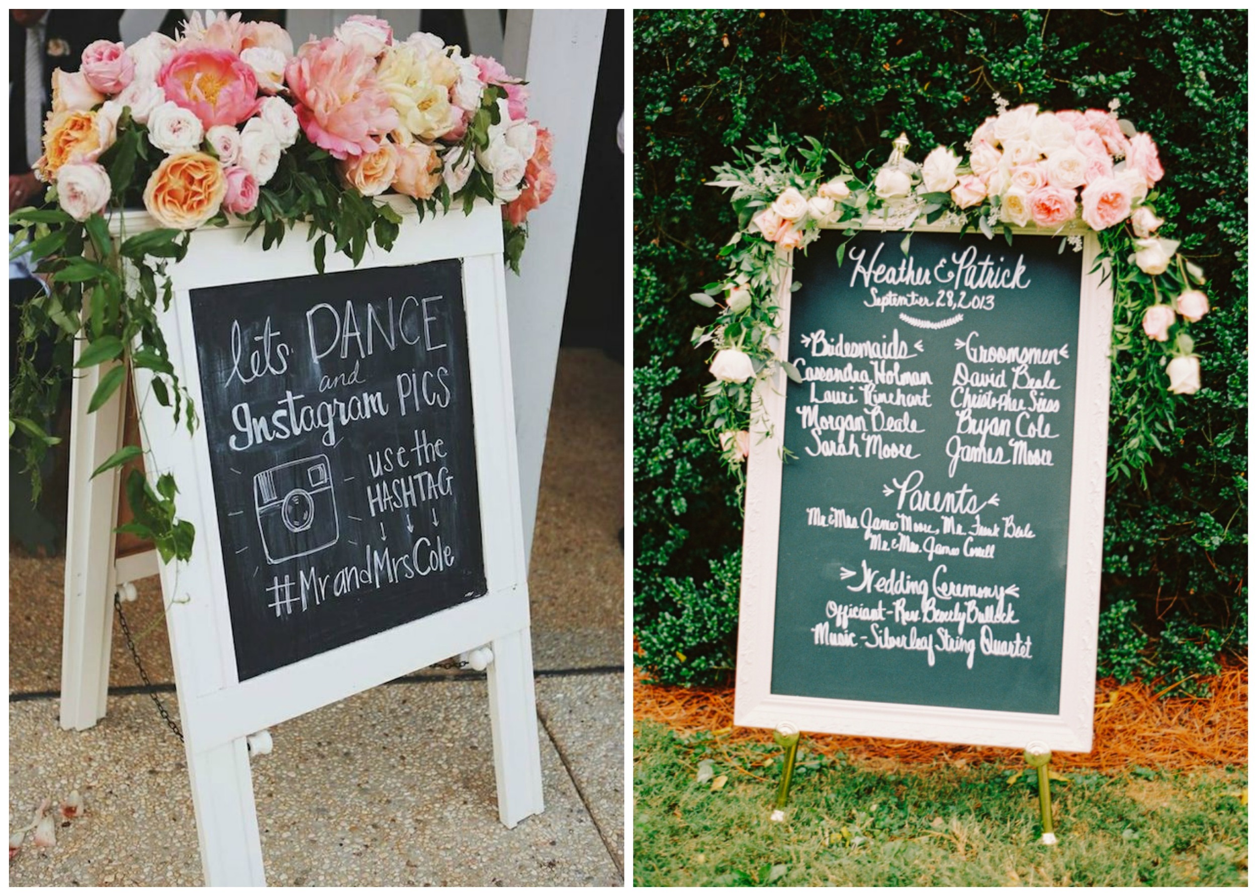 Bridal Musings ; Style Me Pretty . Amazing florals take pretty signs to a whole new level! 