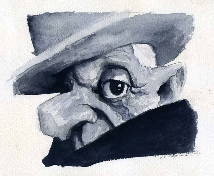 Pablo Picasso. Caricature by Olle Magnusson (All Rights Reserved)
