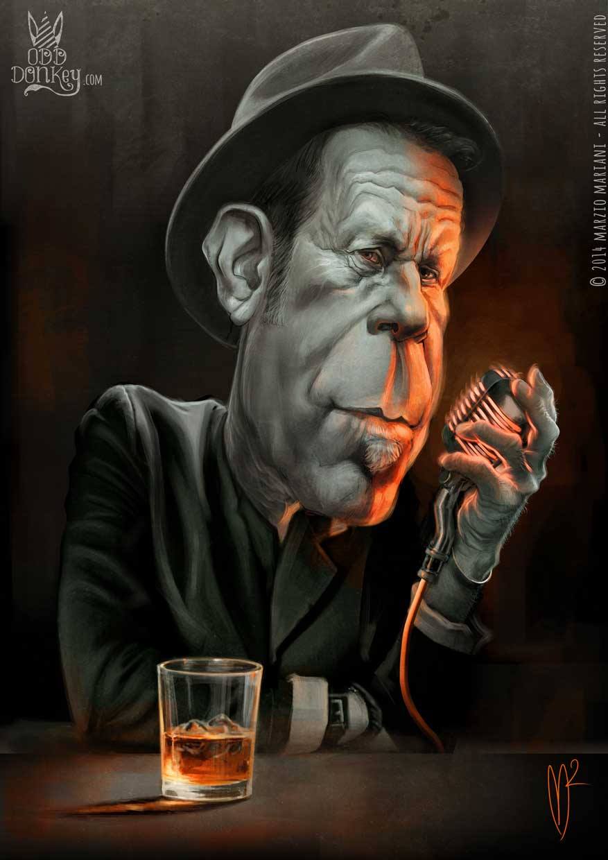 Caricature of Tom Waits by Marzio Mariani (All Rights Reserved)