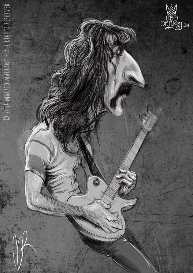 Frank Zappa caricature by Marzio Mariani (All Rights Reserved)