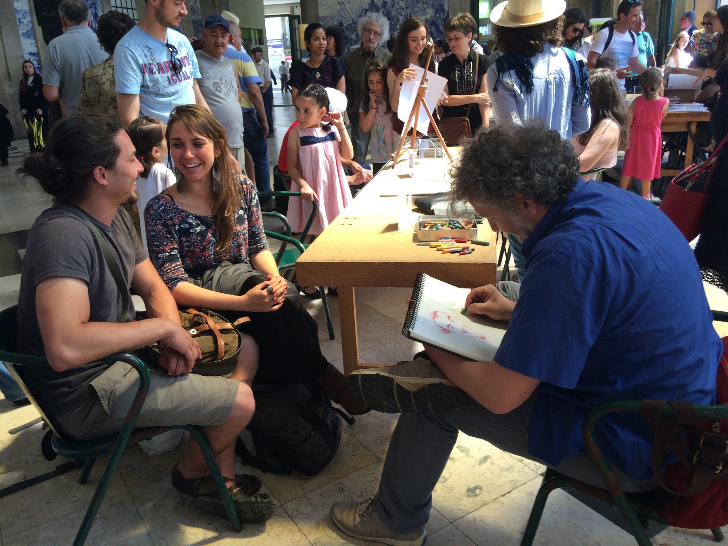 Caricature Party at the amazing Bento train station in Oporto.