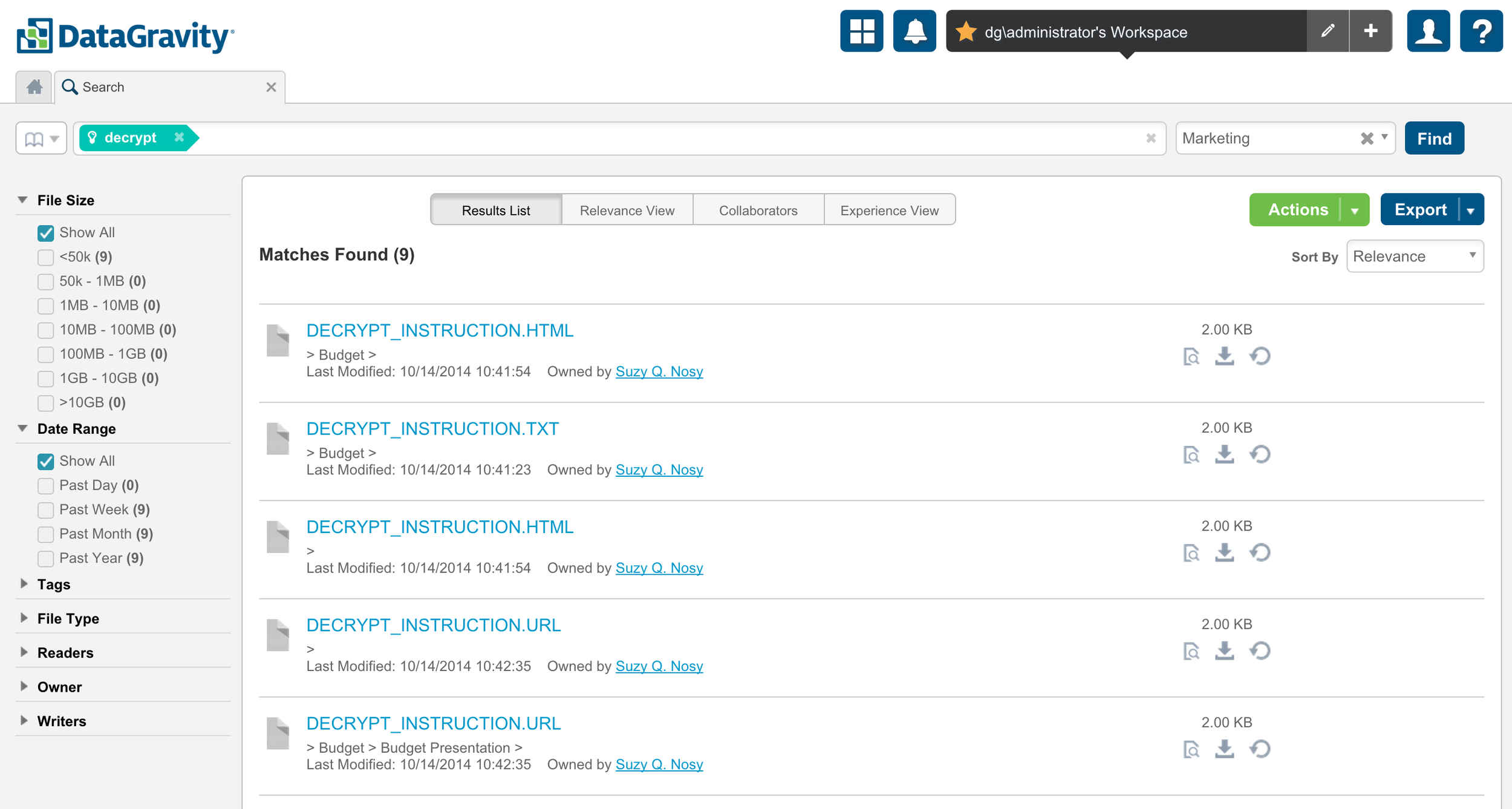 Search for all Files with the keyword ‘Decrypt’ either in the file name or within the content of the file