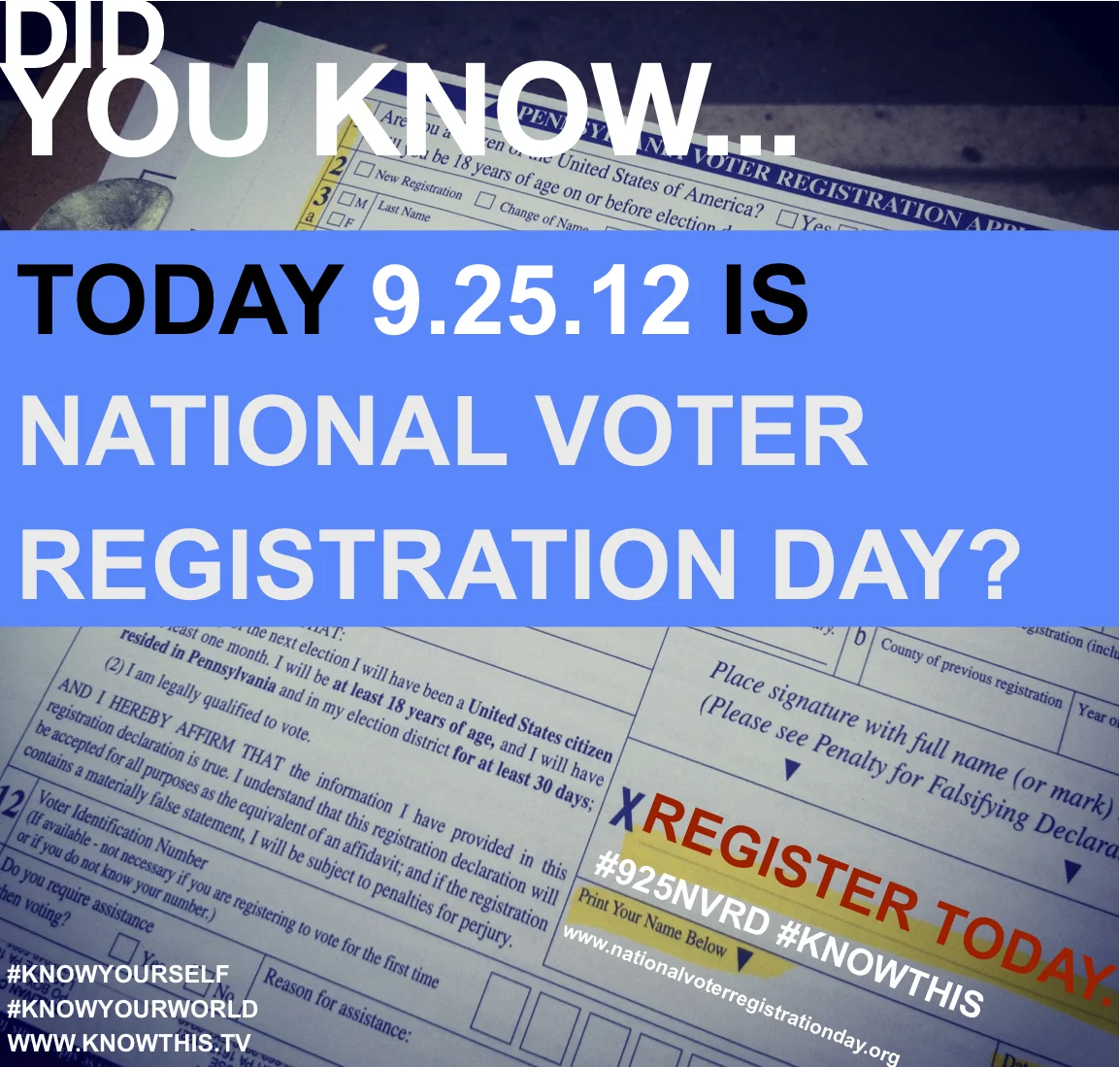 National Voter Registration Day is TODAY! Holler. Register. And then holler about how you registered. www.nationalvoterregistrationday.org