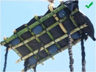 As a temporary step (until more appropriate materials can be located) old tuna fishing nets rolled up in “sausage” shapes and securely wrapped (or melted together) can be used. However this is only an interim step, as the nets can eventually unroll and pose an entanglement hazard.