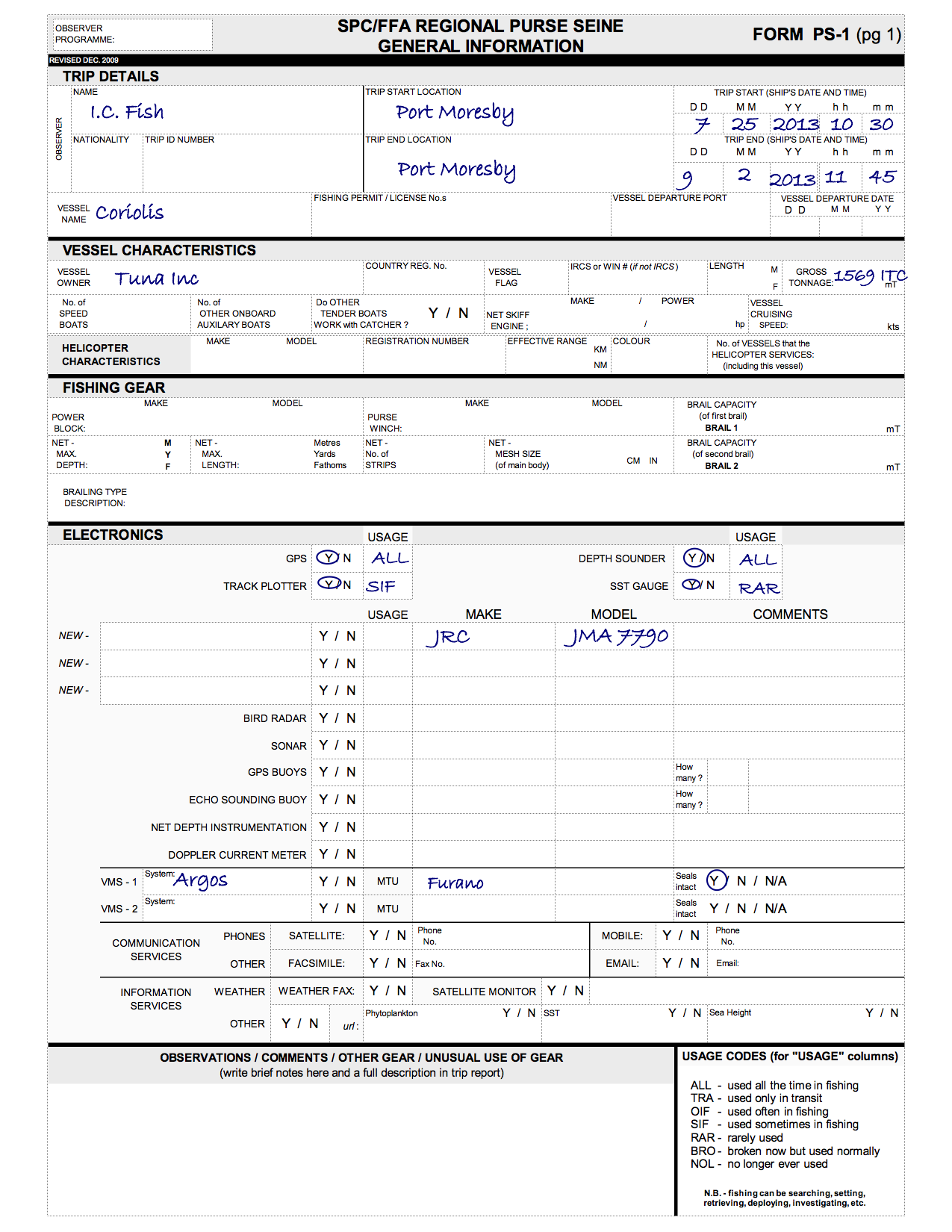 General Info form from WCPFC.