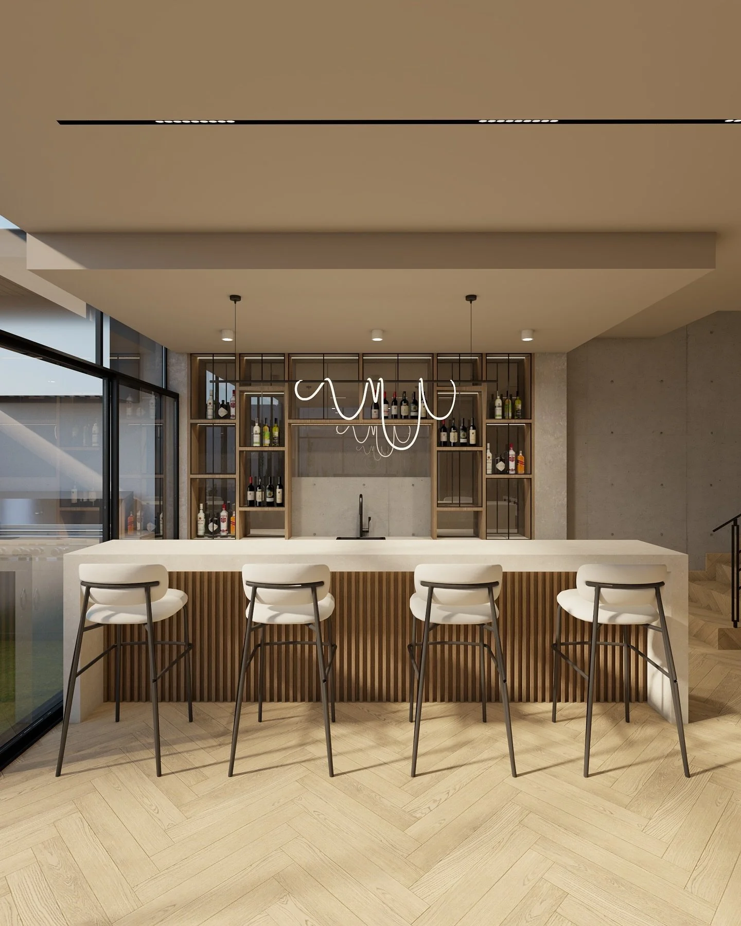 Intervenci&oacute;n Casa - CS, 2024.

Dentro de este proyecto habitacional dise&ntilde;amos esta barra y estantes con su iluminaci&oacute;n propia respetando el dise&ntilde;o original de la casa pero dando un toque moderno y elegante, combinando mate