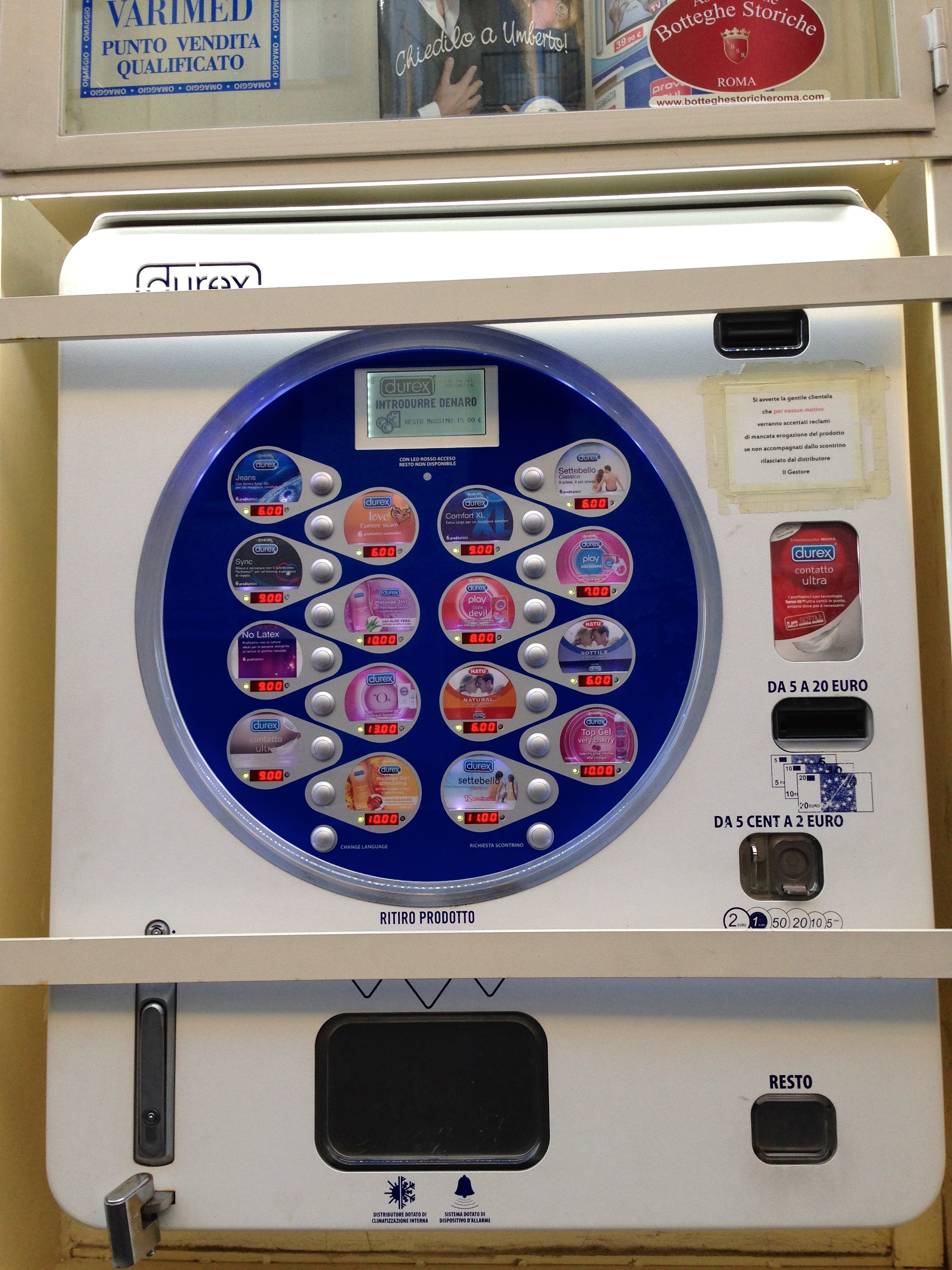 Un Profilattico (Word of the Week) Condom Vending Machine, Rome, Italy.