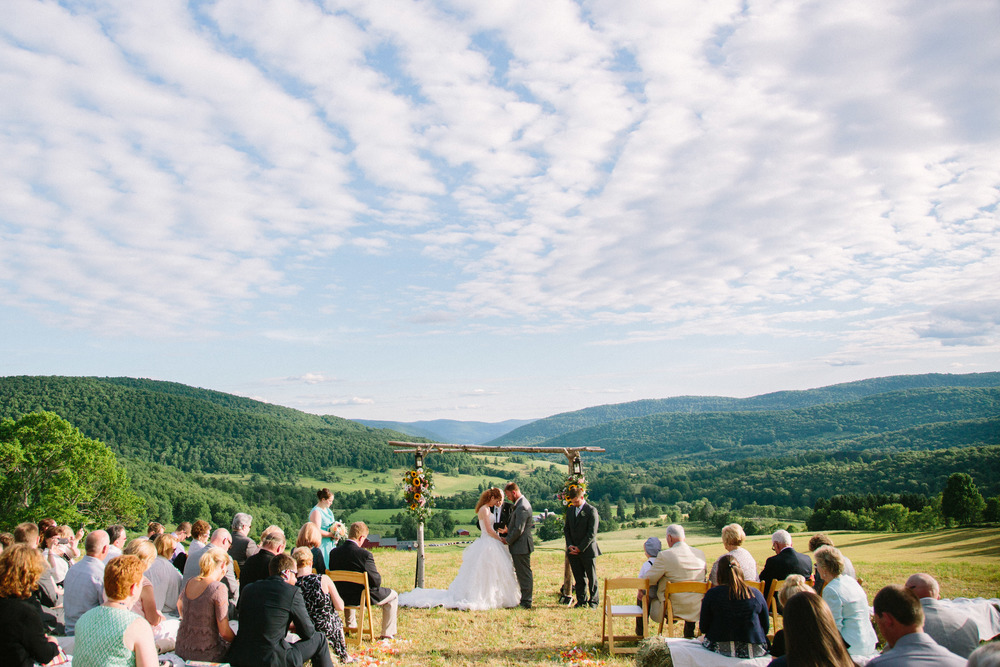 Lauren and Patrick’s rustic farm wedding took place in the mountains of beautiful Andes, New York. Photographs by Hudson-Nichols Photography.