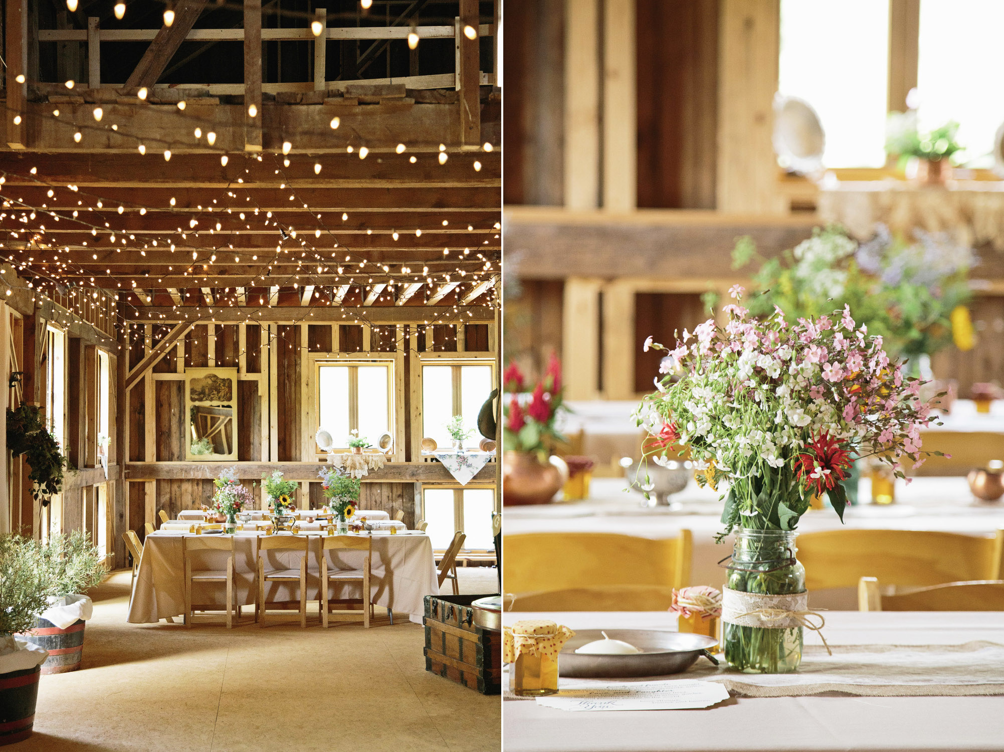 Lauren and Patrick’s rustic farm reception took place in a barn in beautiful Andes, New York. Photographs by Hudson-Nichols Photography.