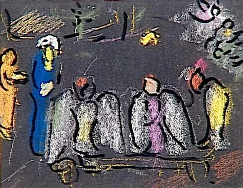 Marc Chagall, Abraham and Three Angels, c. 1964, sketch , via WikiArt