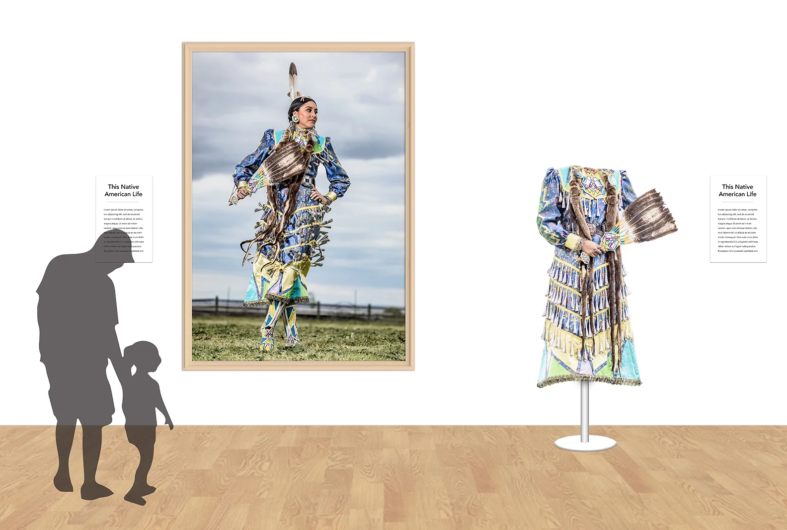 Every piece of regalia tells a specific story about Native Americans. Next to each dress there will be information on the regalias meaning and history.