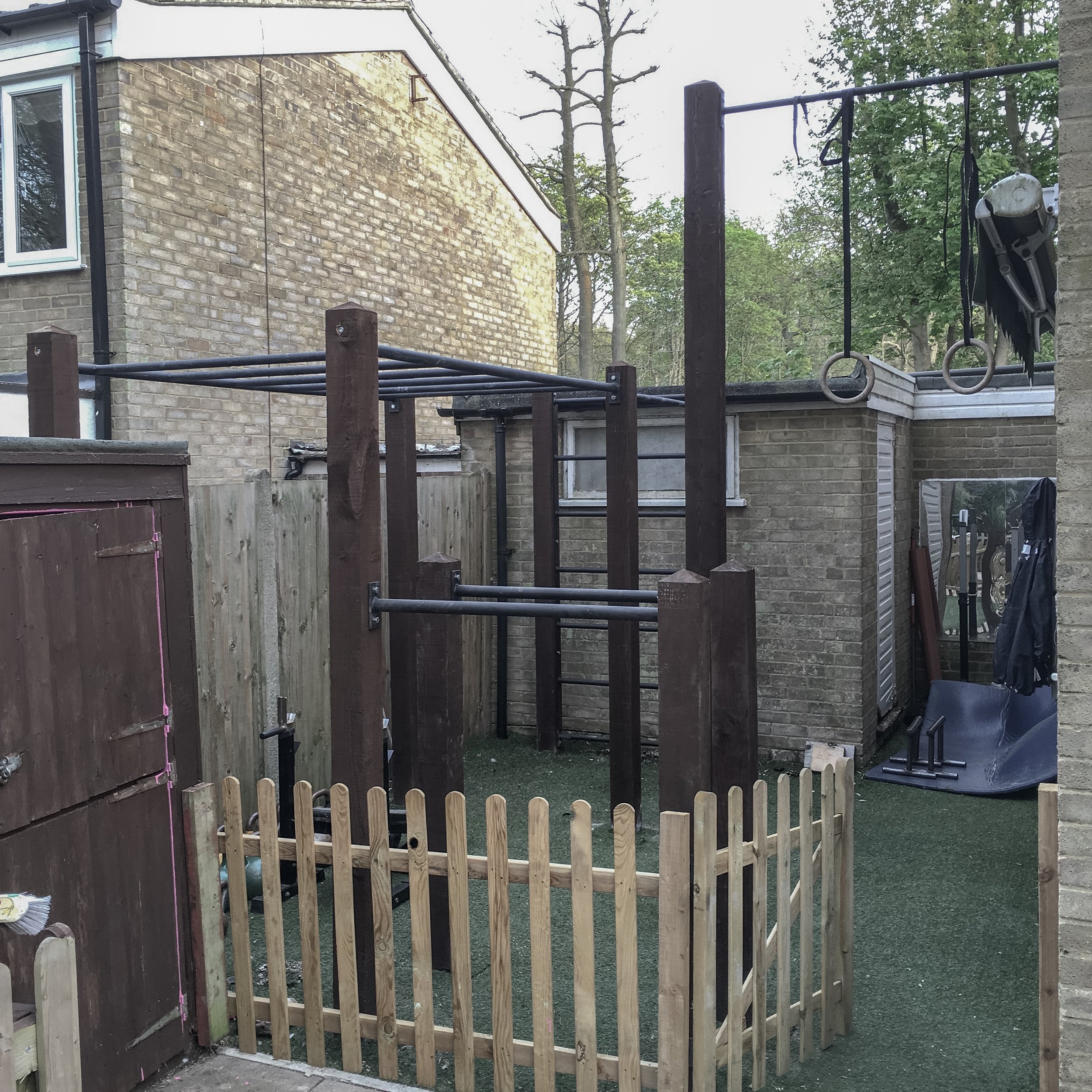 022 2016 garden monkey bars, high bar, pull up bar and dip bars installation.JPG