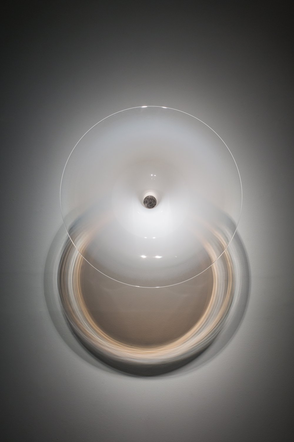  Silent Amplifier (Moonbow) Blown glass, silver leaf, light, aluminum, 23x23x11”, 2016 