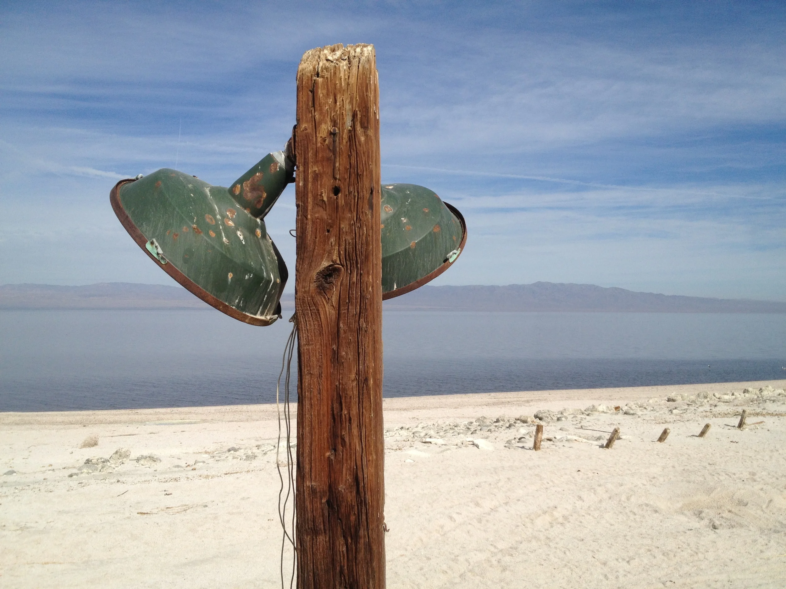 Abandoned lights along Salton Sea