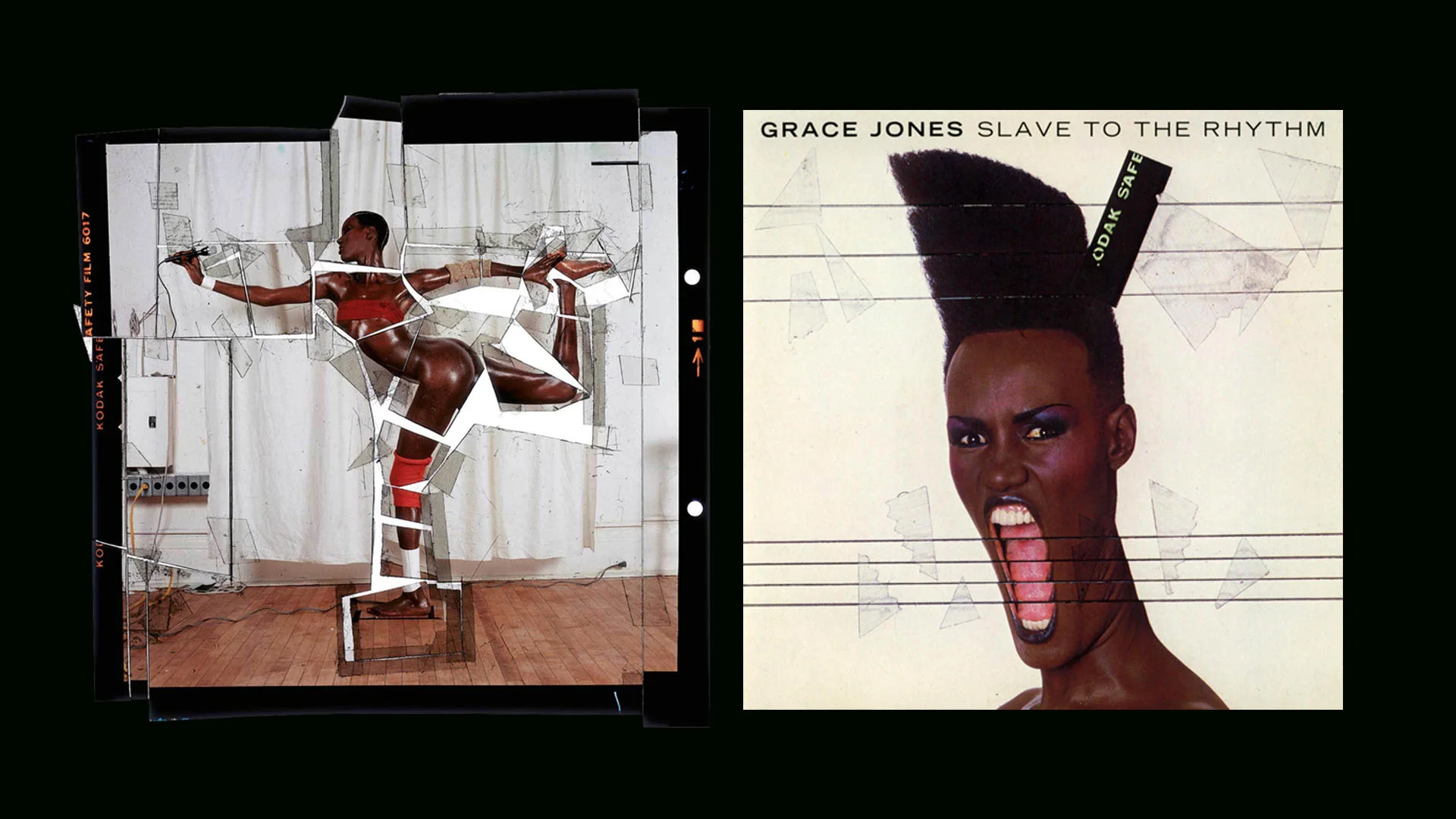 The Body As Art One of the key figures in Grace Jones’ creative representation is her former husband and art director Jean Paul Goude . This bold Frenchman toyed with notions of fetish, African beauty, colonialism and physical power dynamics in his portrayal of grace in album art, music videos and advertising. I’m going to share an excerpt from: The Princess and The Frog, from 1985 album Slave To The Rhythm ( By Jean Paul Goude) “I was amazed when I first saw Grace Jones . She was the first to take radical fashion out of its predictable Parisian context and bring it into the music scene, where I had always thought it belonged… I decided, deliberately, to mythologise Grace Jones Black, shiny, muscular people - aerodynamic in design. 'Twas to emphasize this belief that I painted Grace Jones blue/black . I am no longer sure what I fell in love with; Grace or my idea of what Grace should be . But in the two years following the birth of our son, there was nothing else in my life…. Grace let me take her over completely !” So taken with Grace’s untameable energy, Jean made her his muse. He fused those inspirations into what would become a substantial body of bold innovative physical design. Seen here with his cutup technique used for Slave 2 The Rhythm